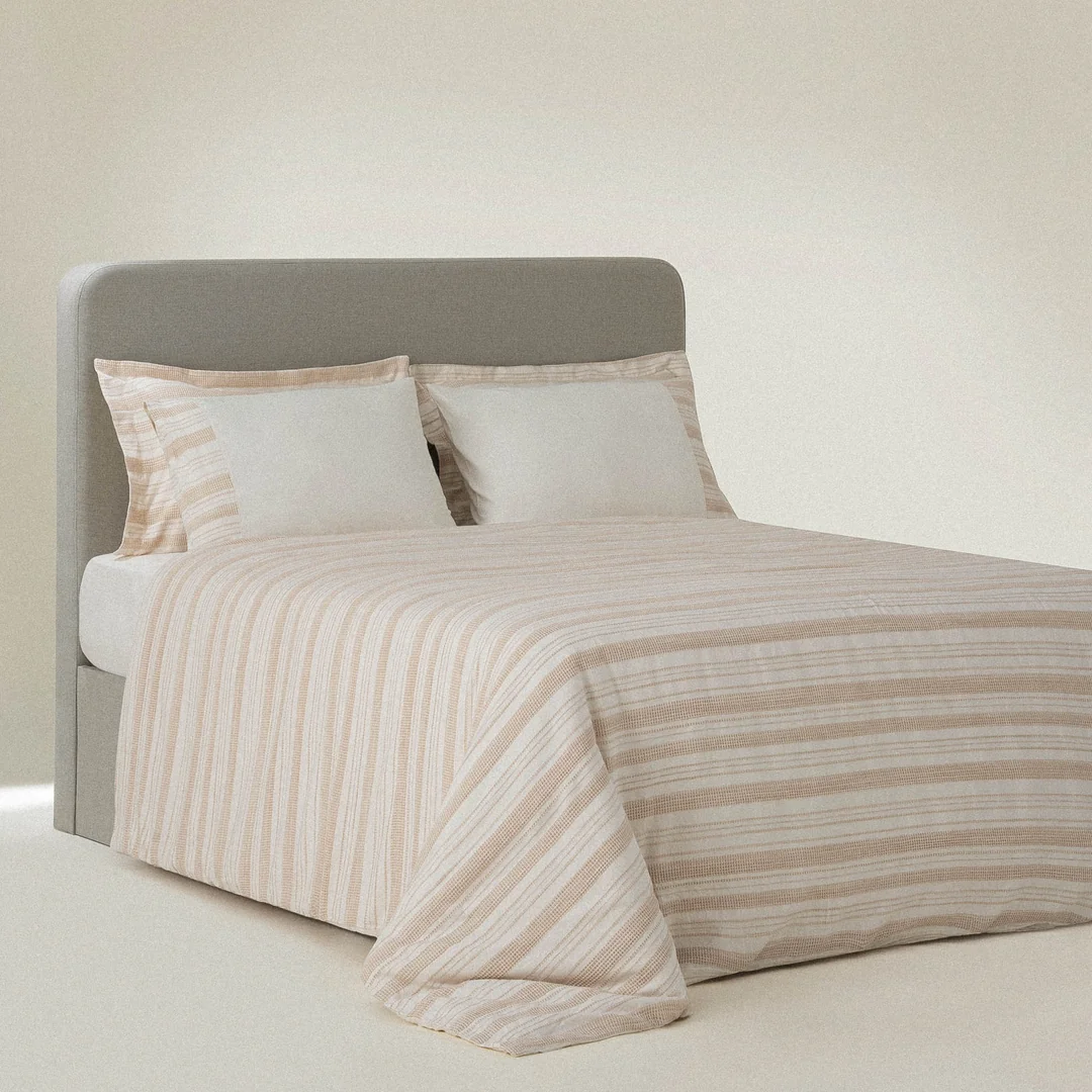 İkra Çift Kişilik Nevresim Takımı Organik Pamuk Krem-Bej