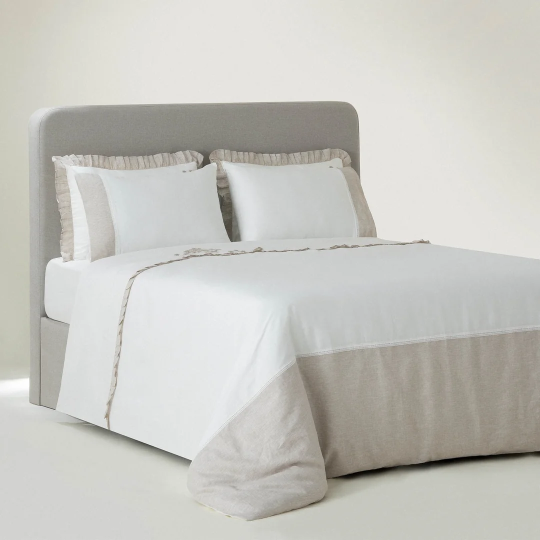 Ayliz Battal Boy Nevresim Takımı Organik Pamuk Saten Krem