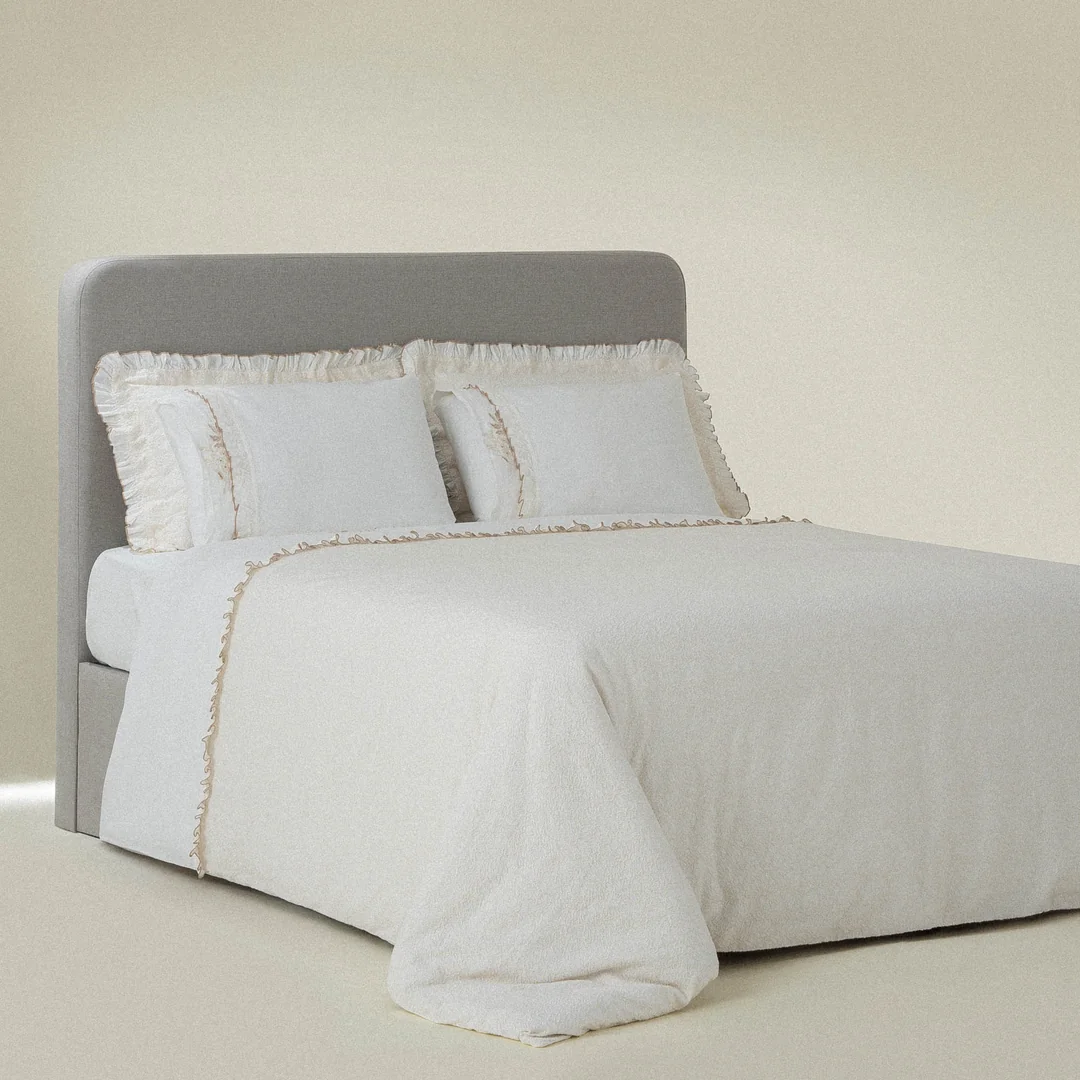 Flora Battal Boy Nevresim Takımı Organik Pamuk Keten Krem