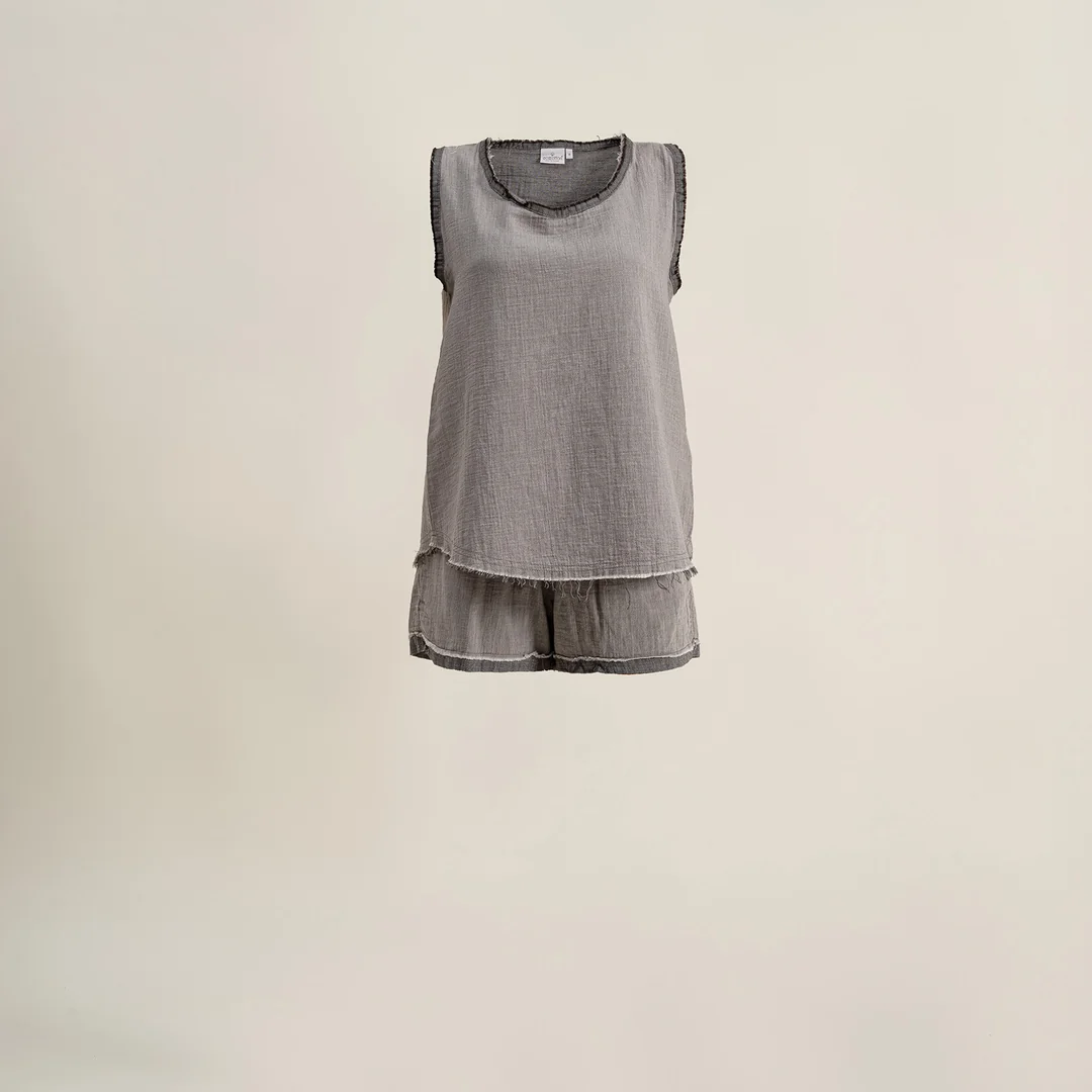 Melsa Kadın Şortlu Pijama Takımı Organik Pamuk Müslin Antrasit