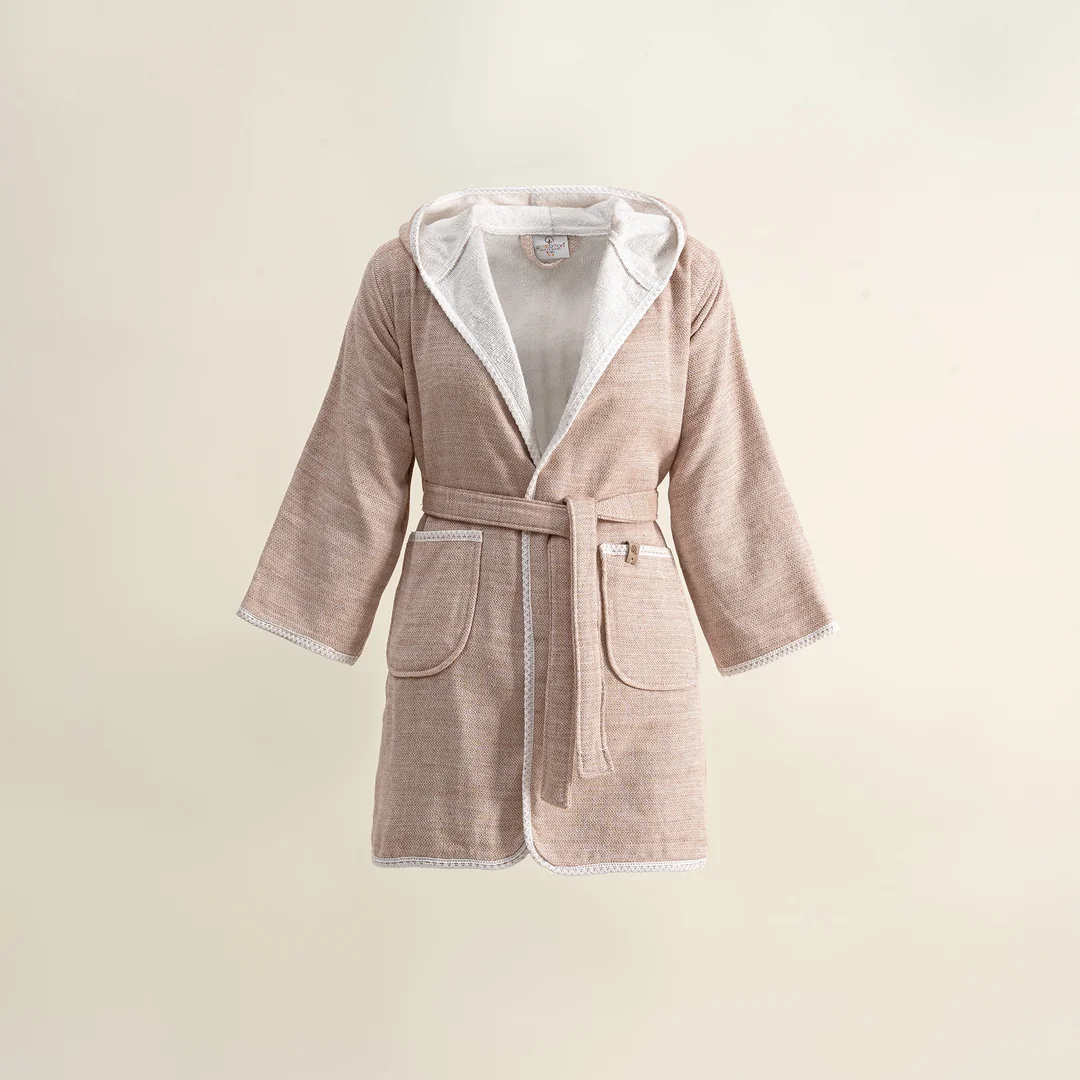 Hasna Kız Çocuk Bornoz Organik Pamuk Keten Terra