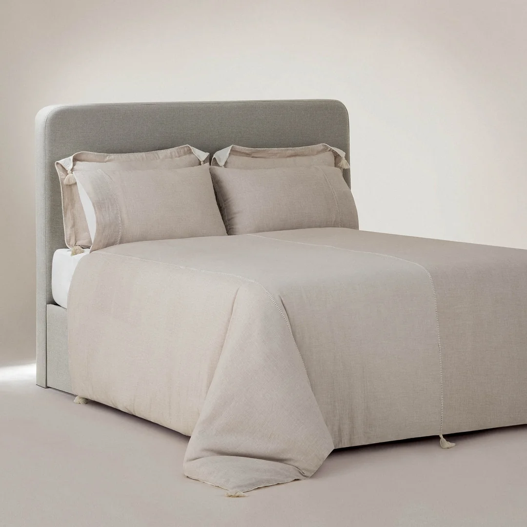 Doğa Battal Boy Nevresim Takımı Organik Pamuk Müslin Bej