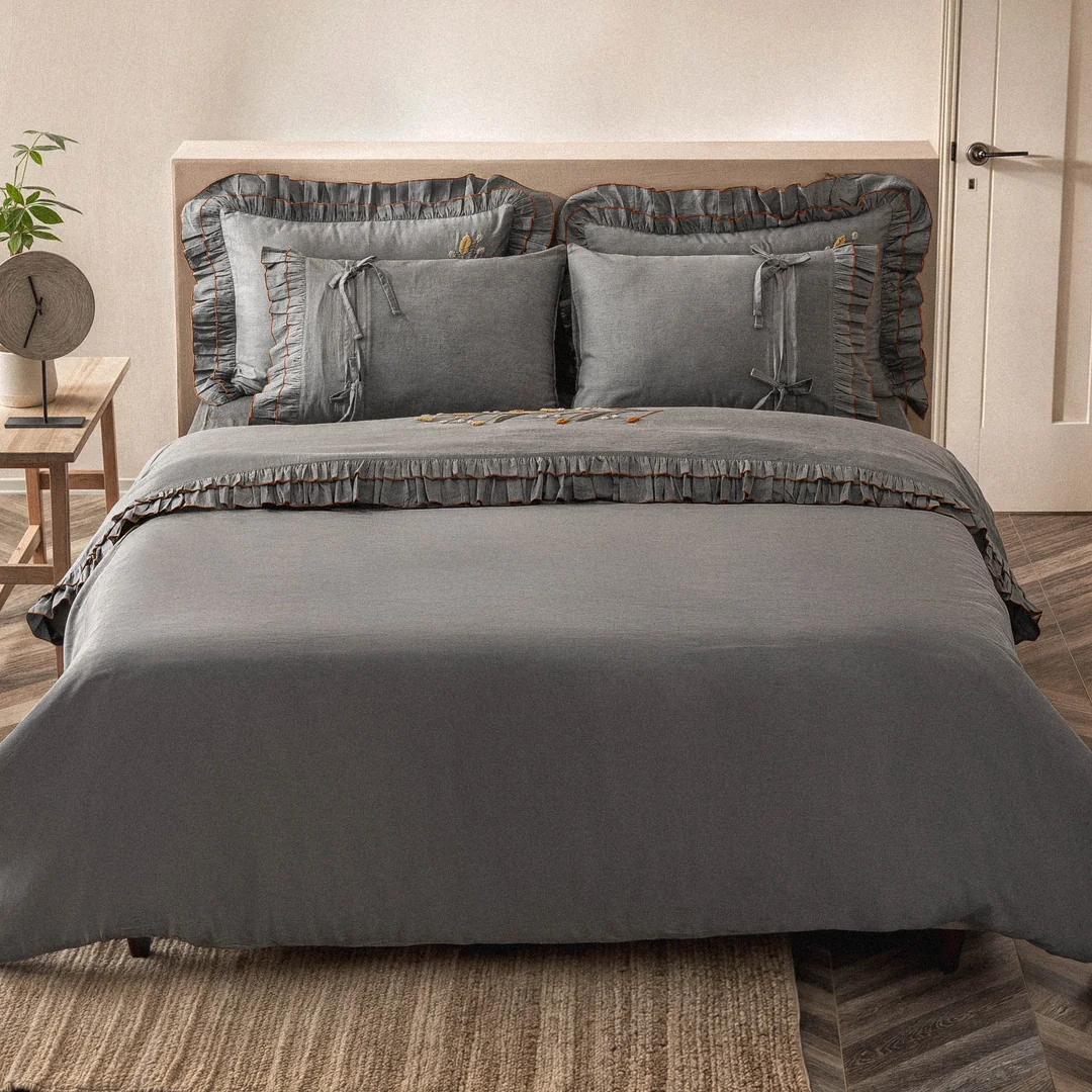 Farah Çift Kişilik Nevresim Takımı Organik Pamuk Saten Antrasit
