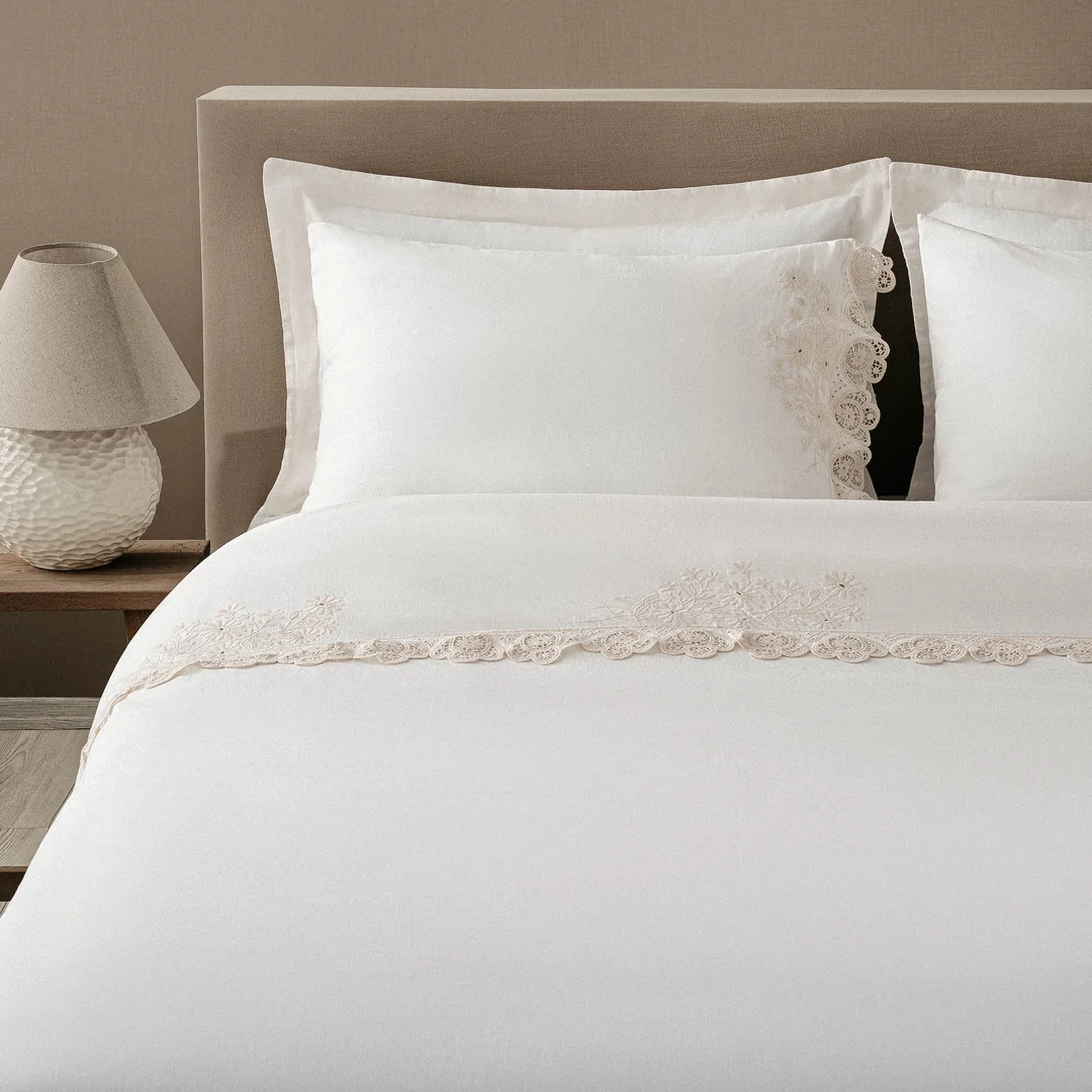 Amanda Battal Boy Nevresim Takımı Organik Pamuk Keten Krem