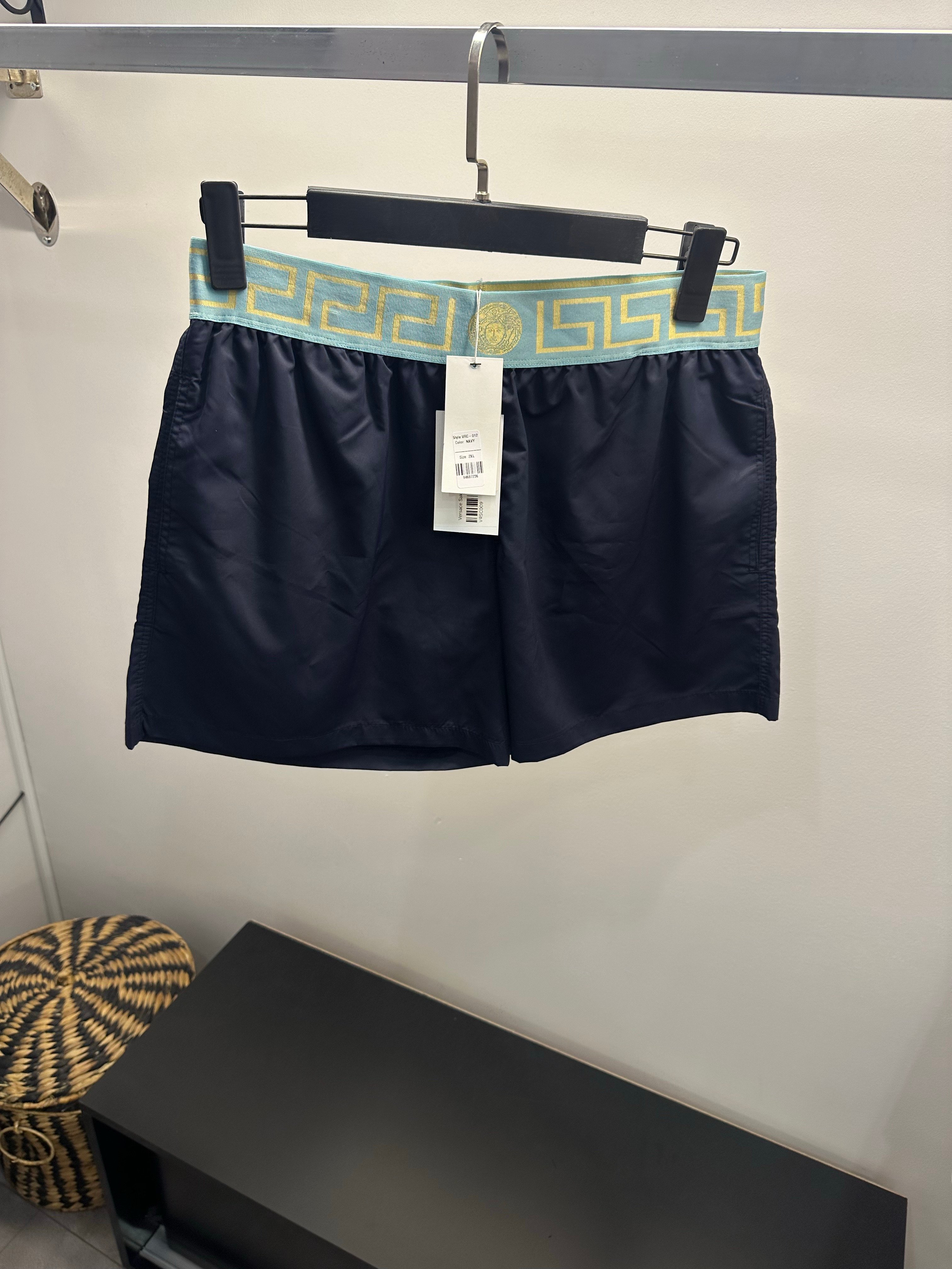 Versace Saks Mavi Şerit Şort