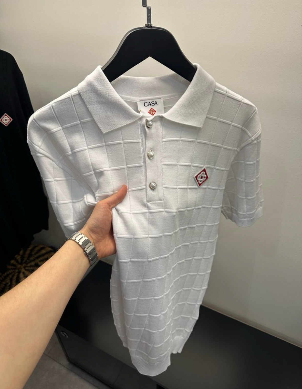 Casa Blanca Beyaz Kare Motif Triko Polo Tişört