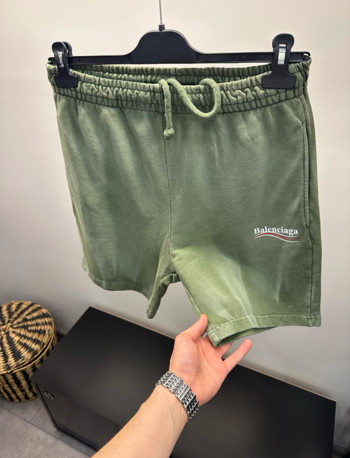 Balenciaga Yeşil Logo Pamuklu Şort