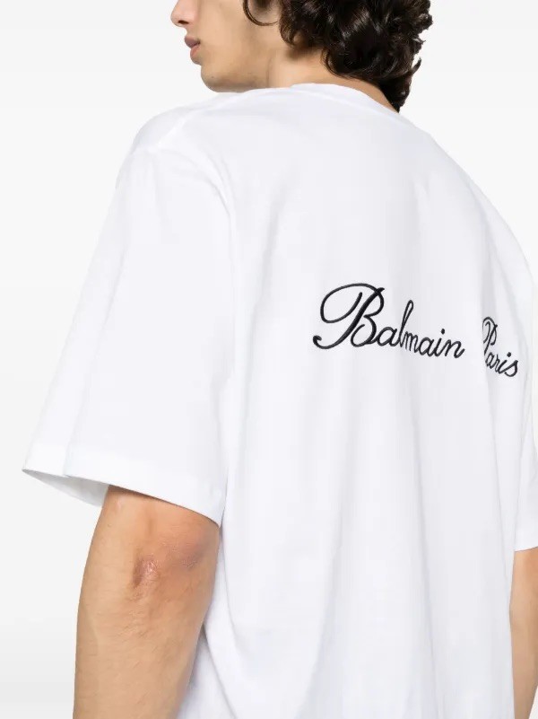 Balmain Paris Beyaz İmza Nakış Tişört