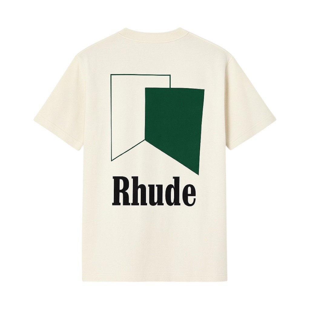 Rhude Yeşil Kadife Doku Baskı Tişört 
