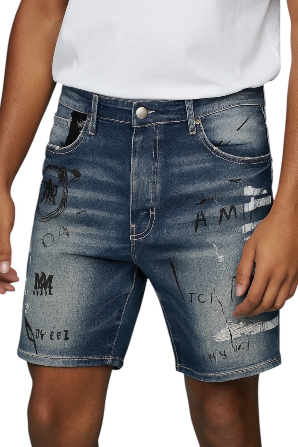 Amiri Yazı Motifli Kot Şort
