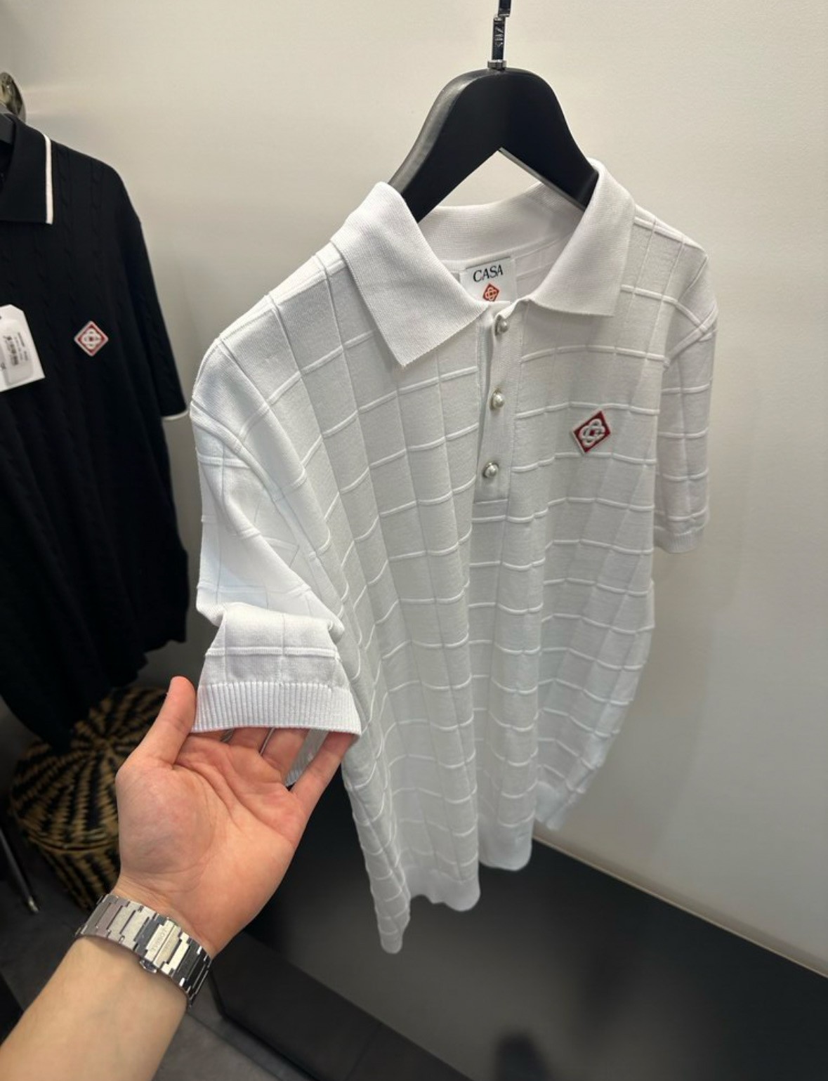 Casa Blanca Beyaz Kare Motif Triko Polo Tişört