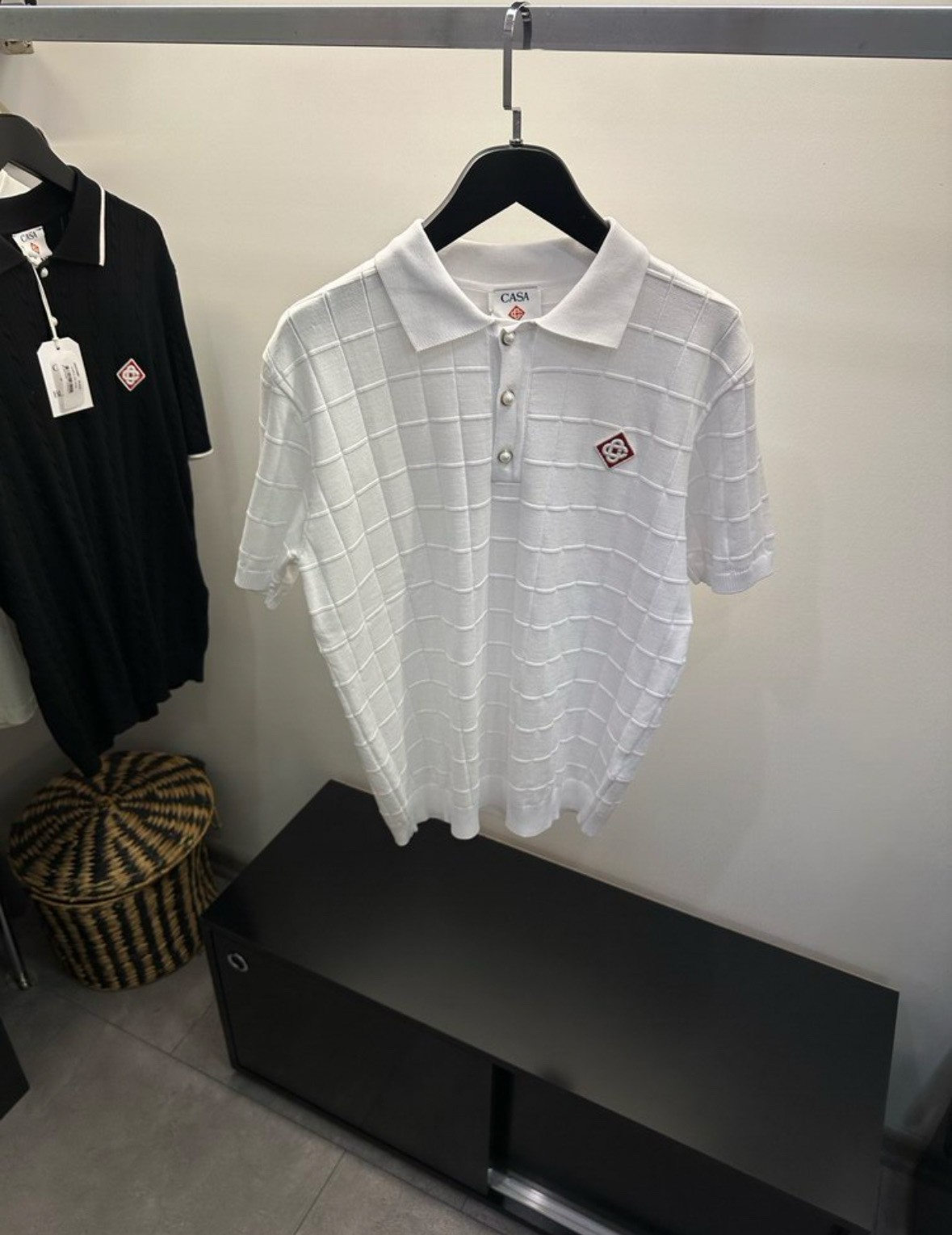 Casa Blanca Beyaz Kare Motif Triko Polo Tişört