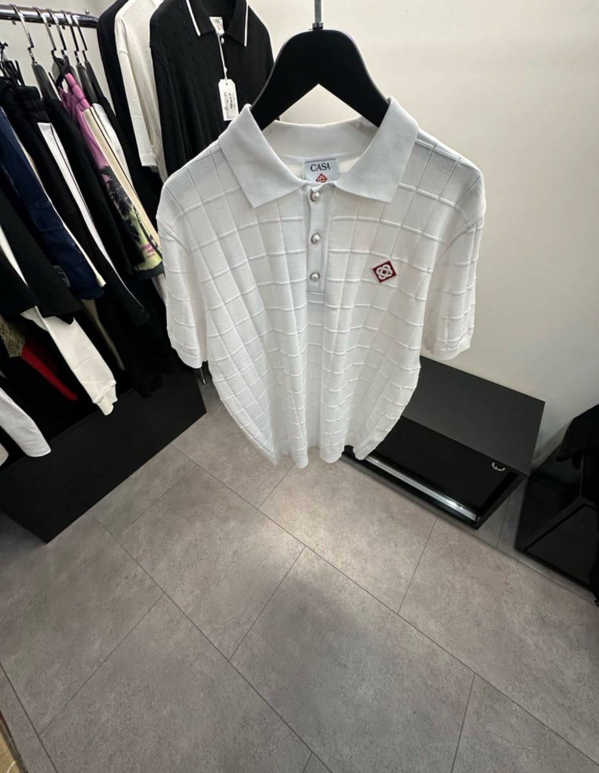 Casa Blanca Beyaz Kare Motif Triko Polo Tişört