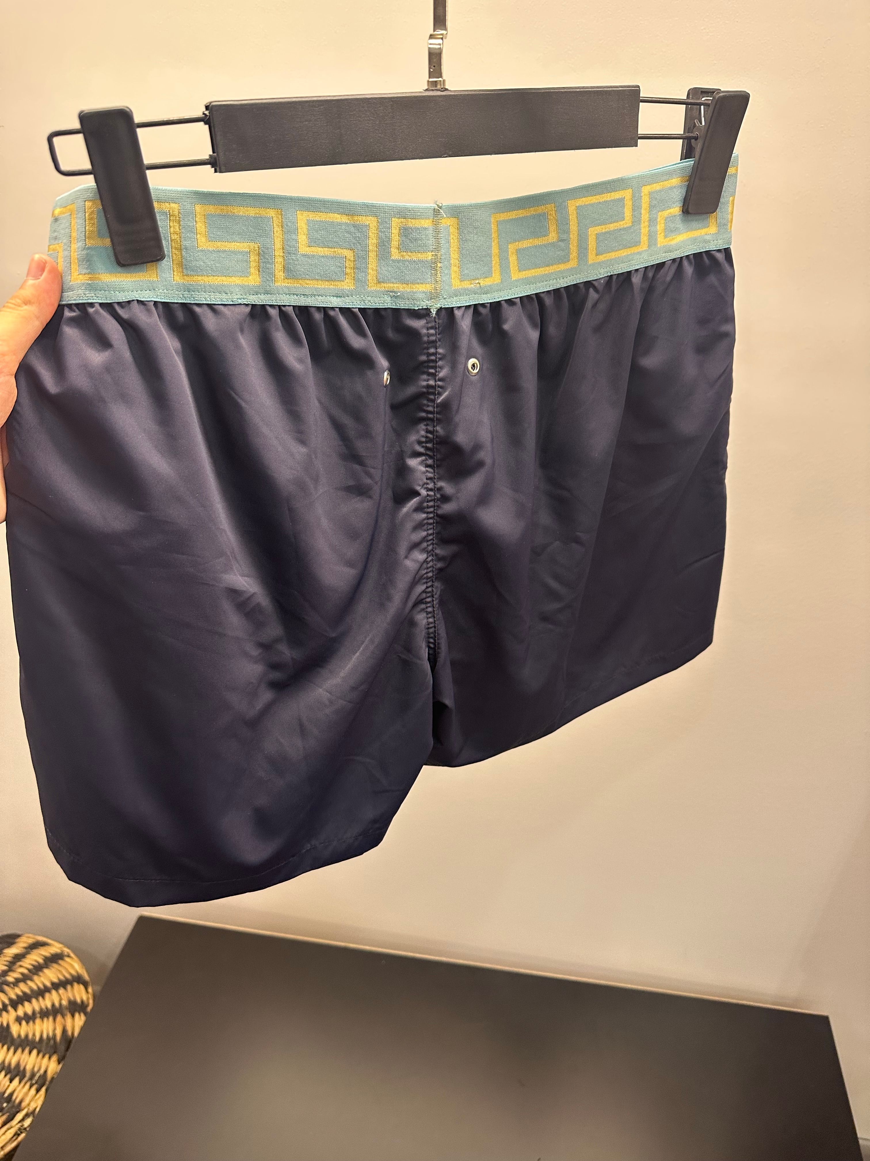 Versace Saks Mavi Şerit Şort