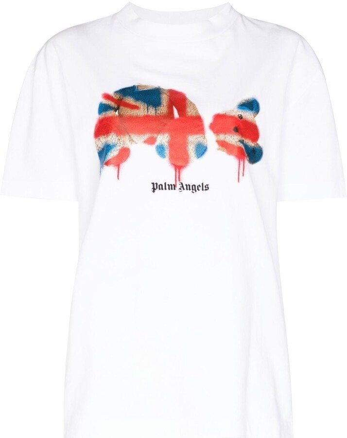 Palm Angels İngiliz Bayrak Ayıcık Baskı Tişört