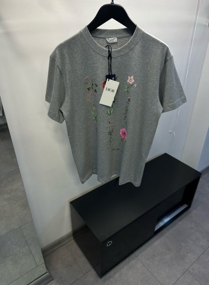Christian Dior Gri Çiçek Desenli Tişört