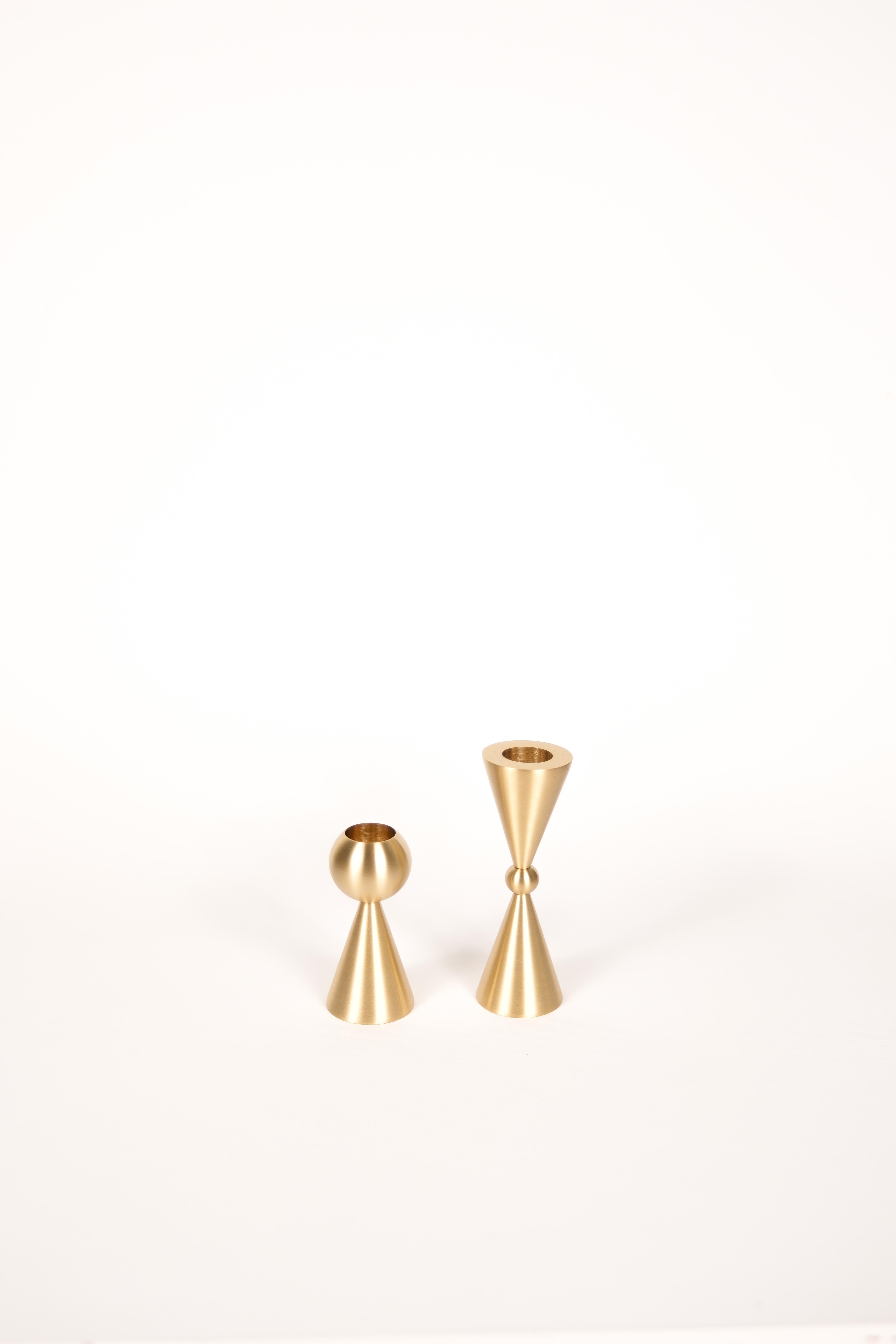 Decorative Brass Candlestick Candle Holder Set of 2 (Ball and Conical)