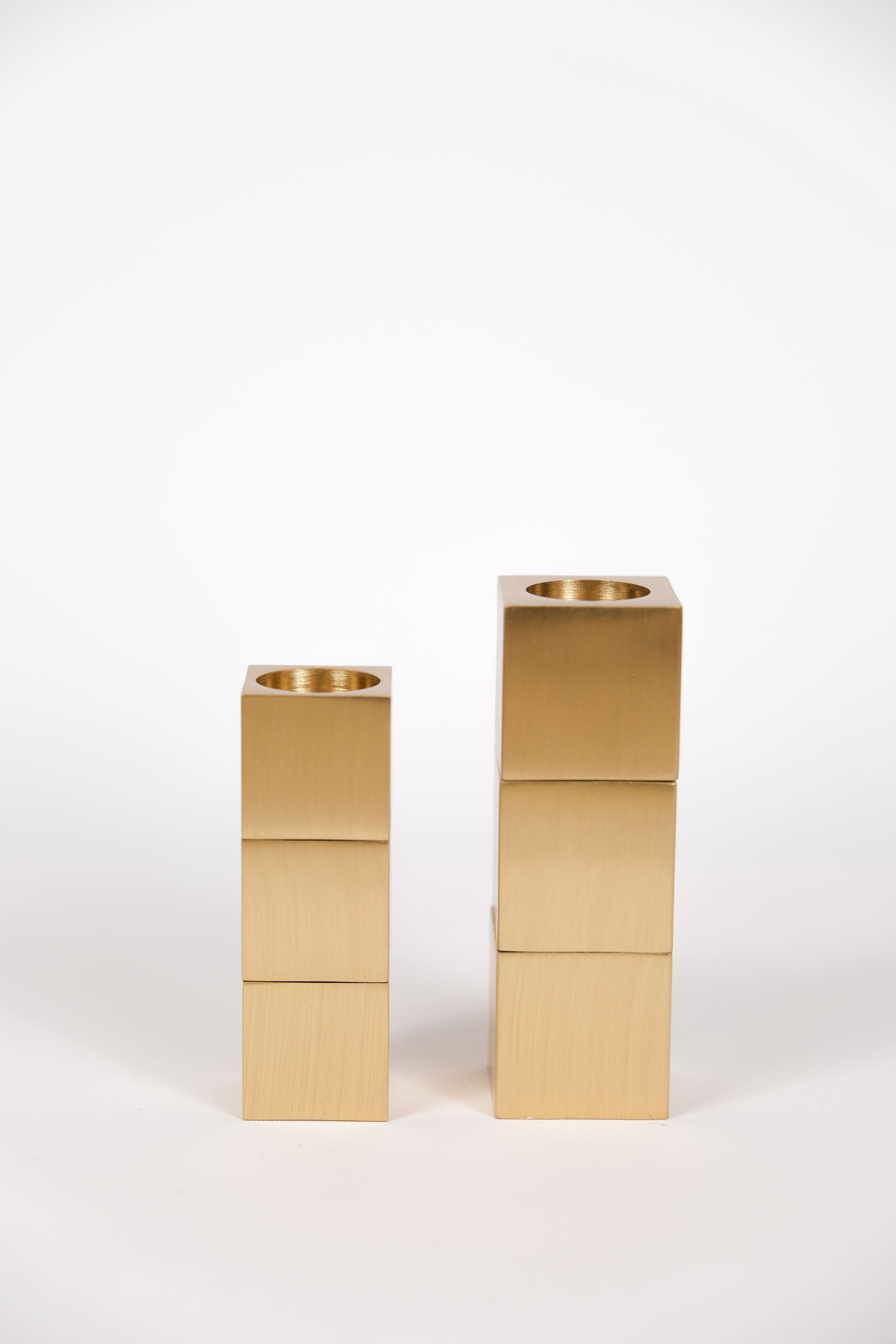 Set of 2 Square-Shaped Brass Candle Holders – Handmade