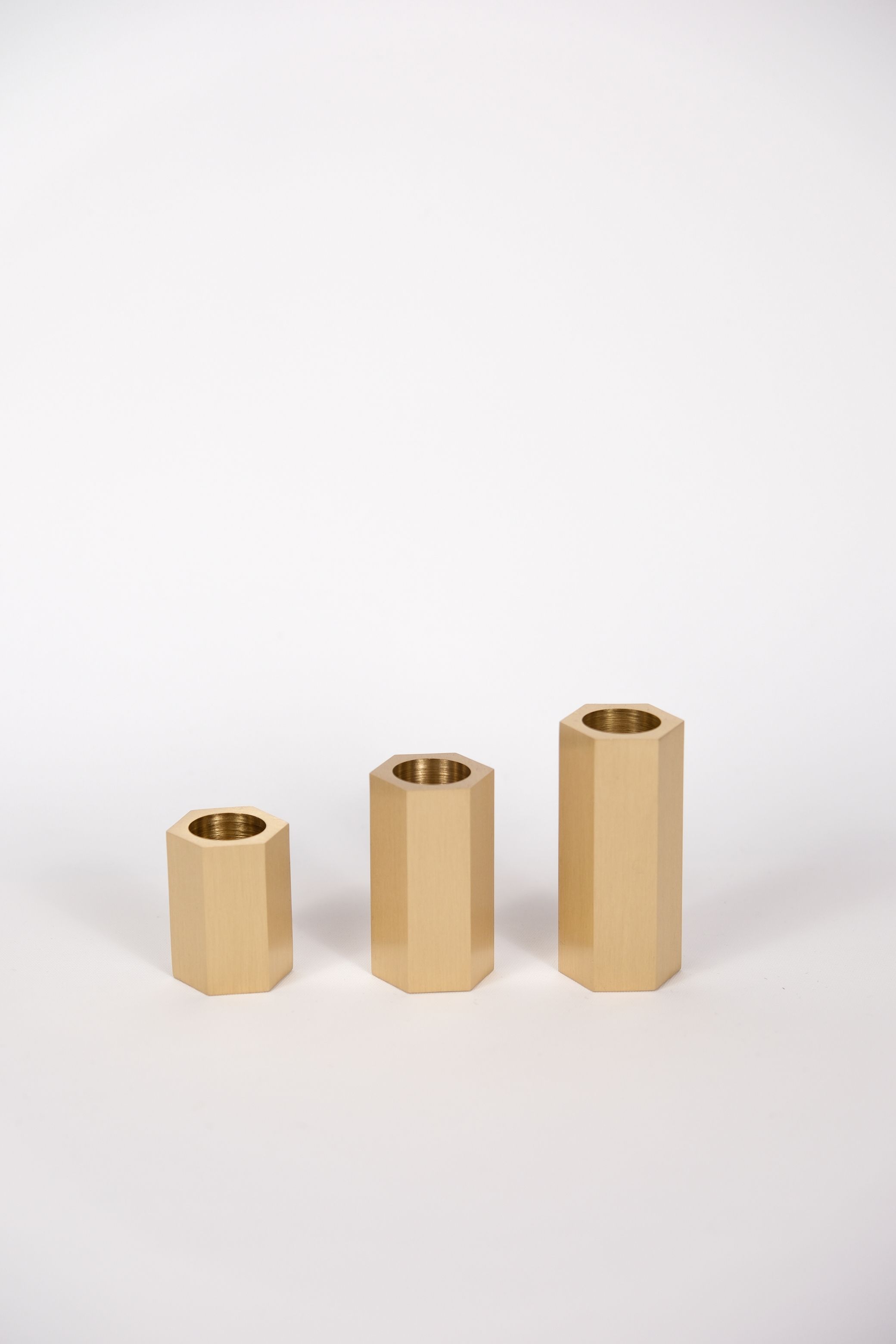 Hexagonal Brass Candlestick Candle Holder - 3-Piece Floor Type