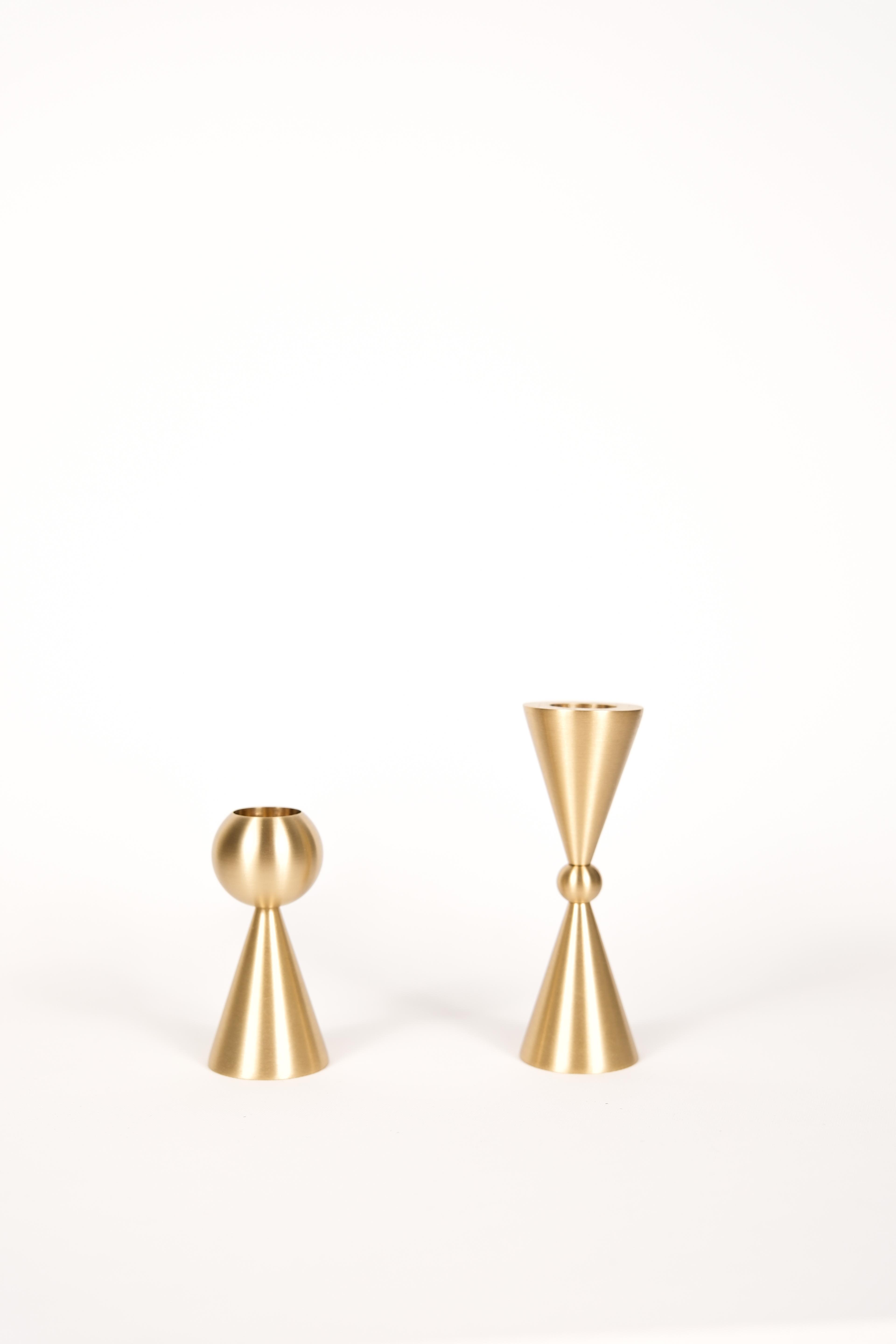 Decorative Brass Candlestick Candle Holder Set of 2 (Ball and Conical)