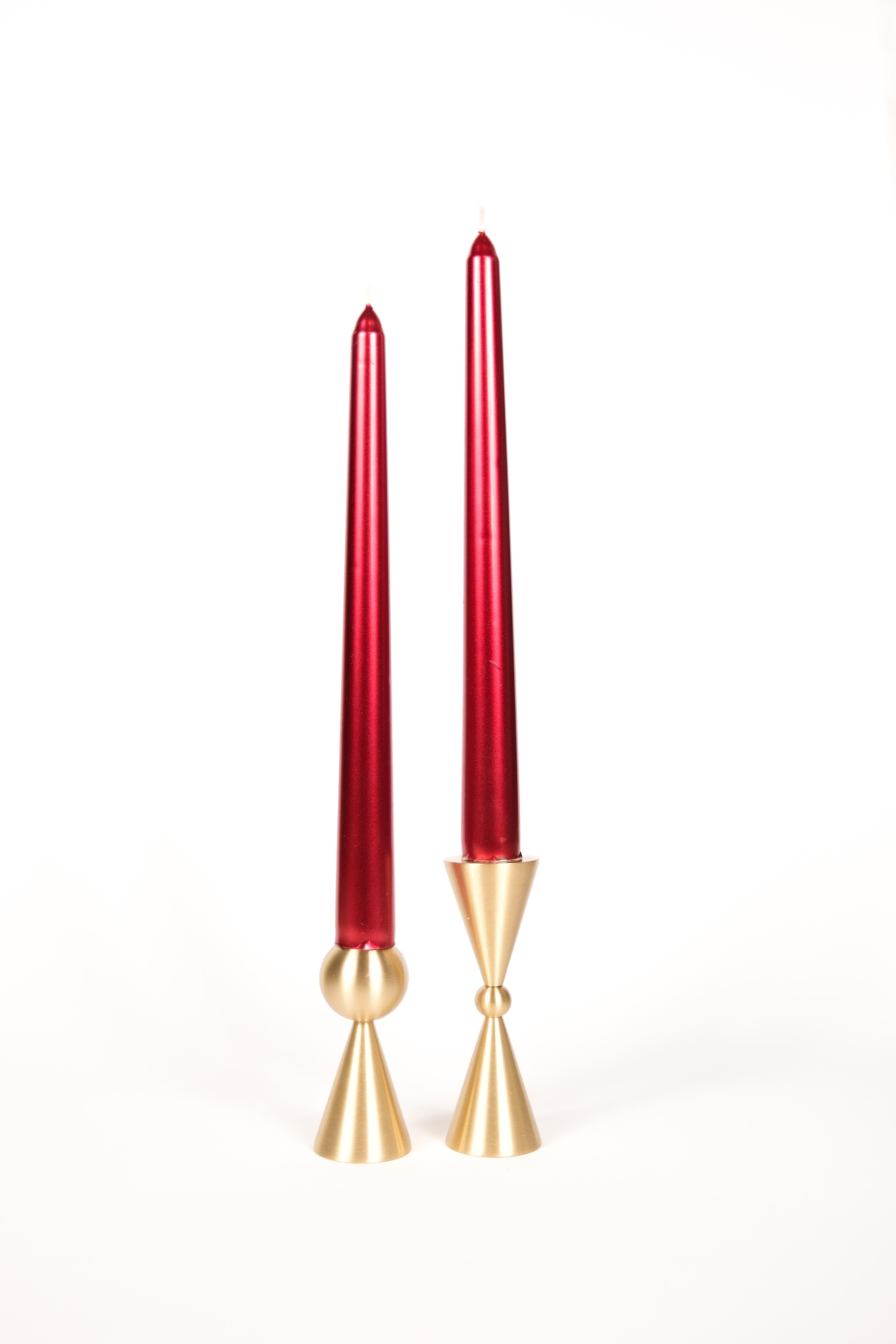 Decorative Brass Candlestick Candle Holder Set of 2 (Ball and Conical)