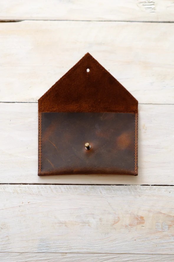 Handmade Genuine Leather Card Holder with Envelope Flap