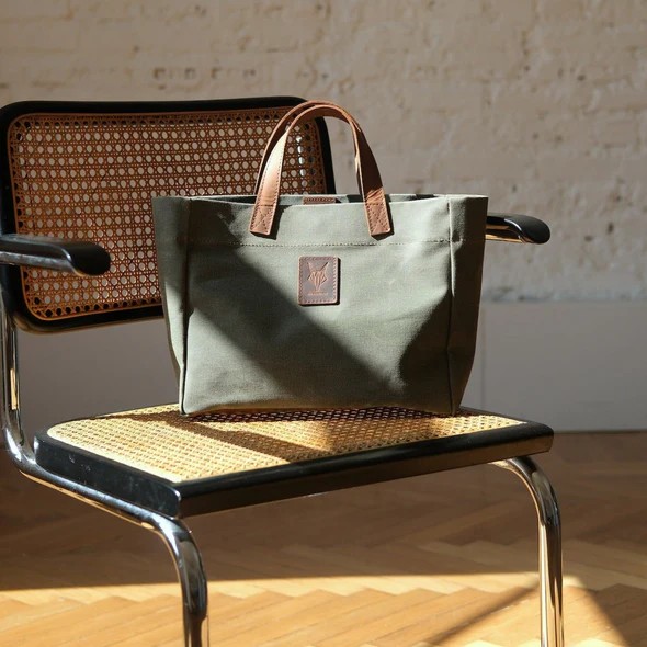 Handmade Leather & Canvas City Bag – Small