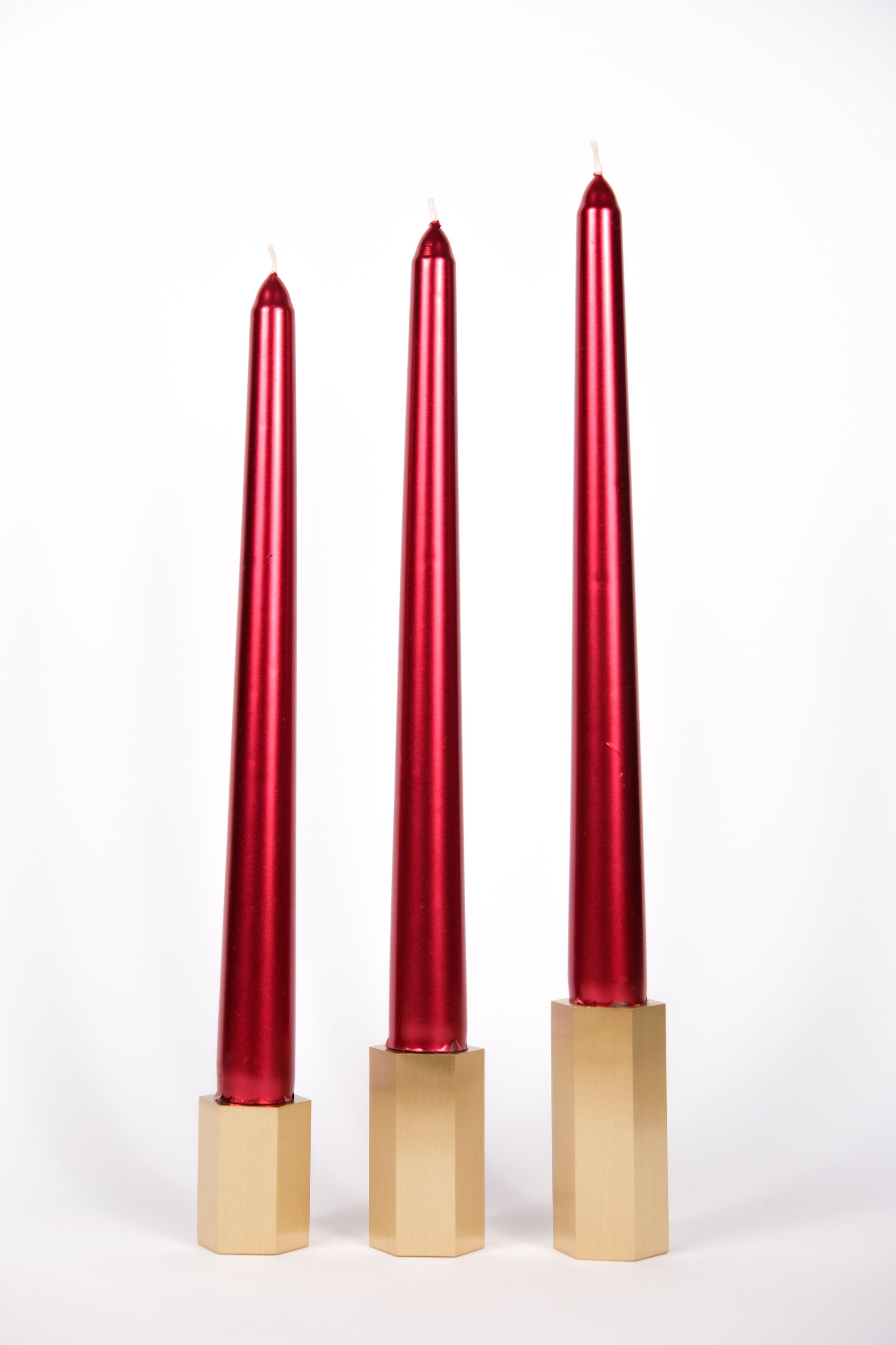 Hexagonal Brass Candlestick Candle Holder - 3-Piece Floor Type