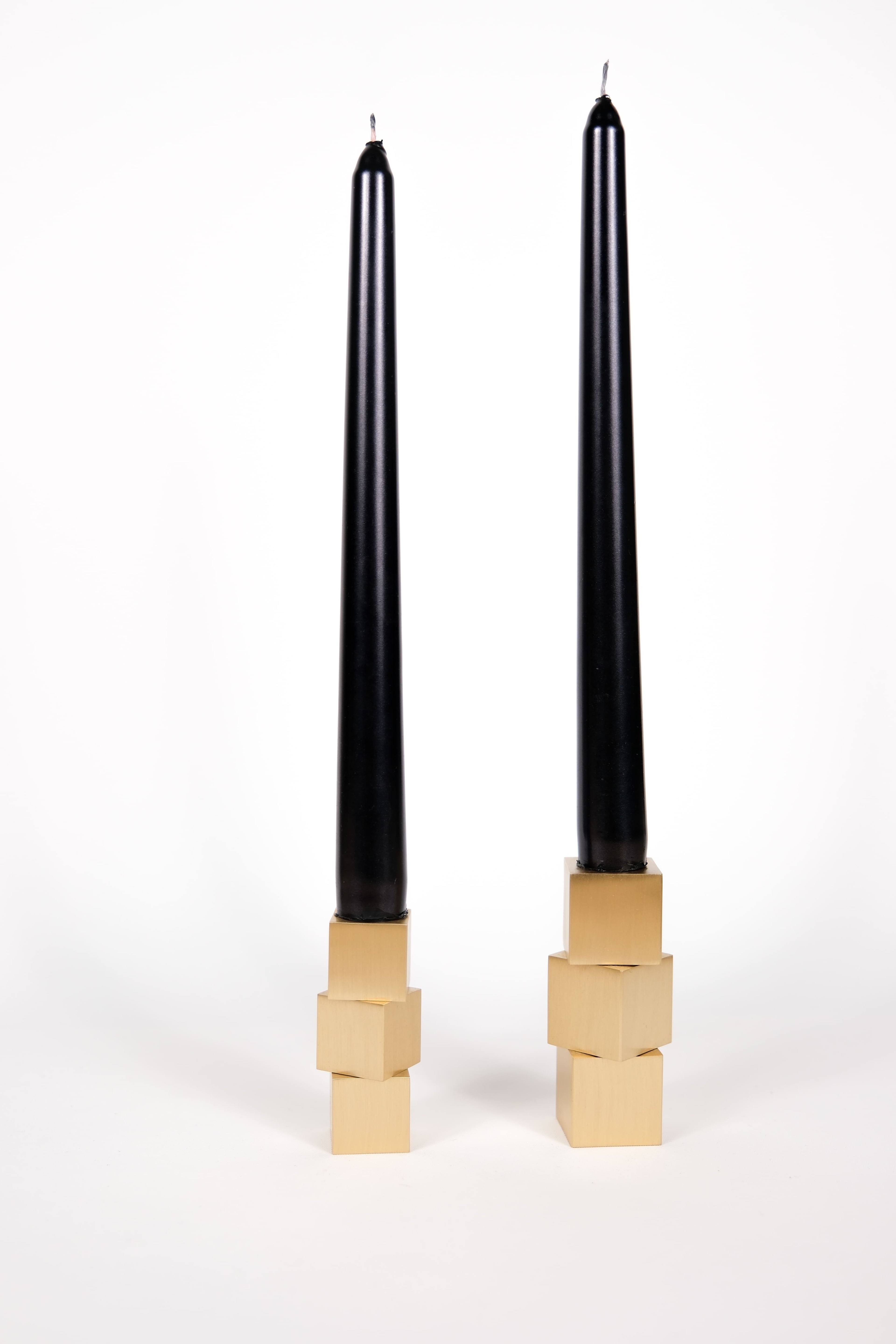 Set of 2 Square-Shaped Brass Candle Holders – Handmade