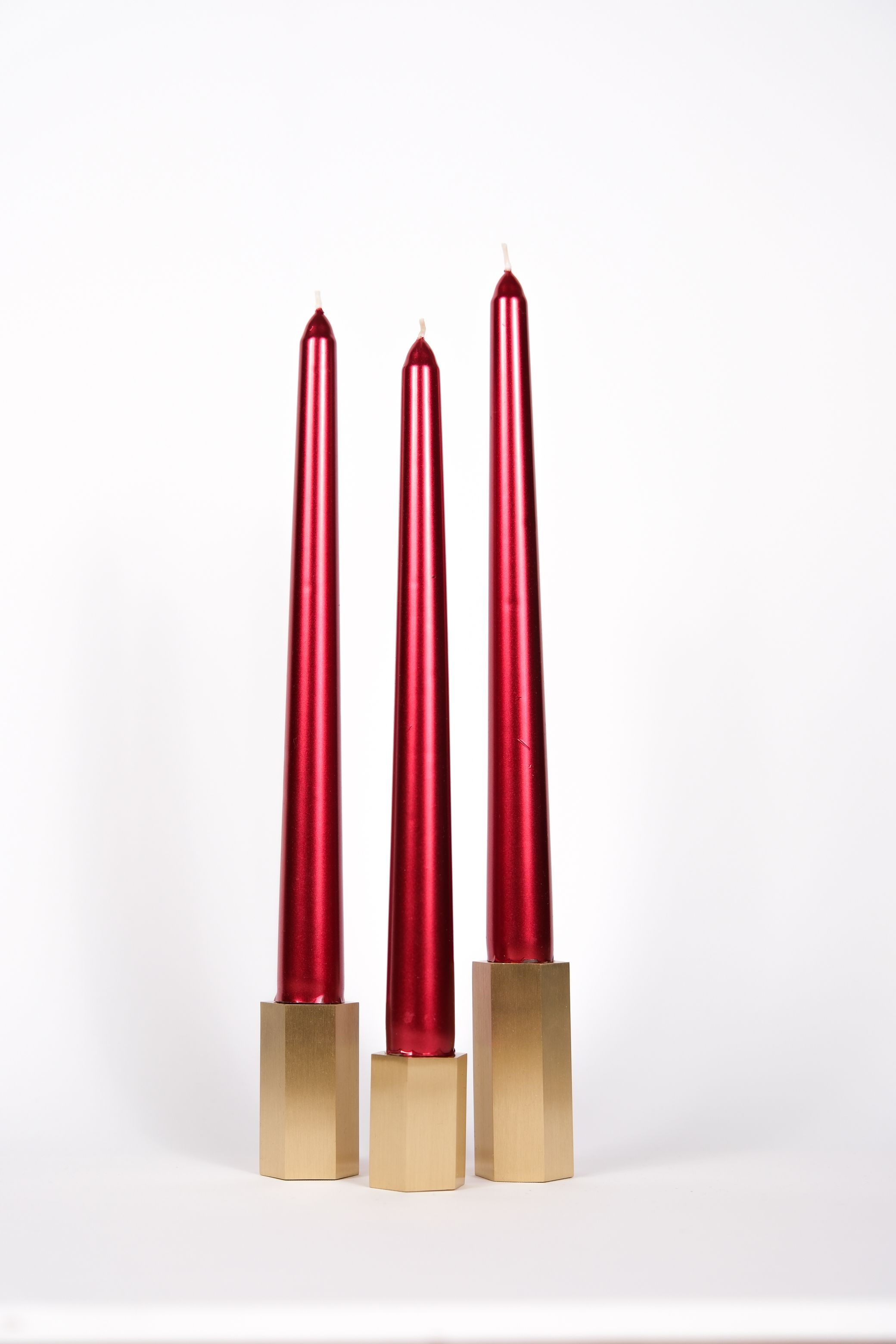 Hexagonal Brass Candlestick Candle Holder - 3-Piece Floor Type