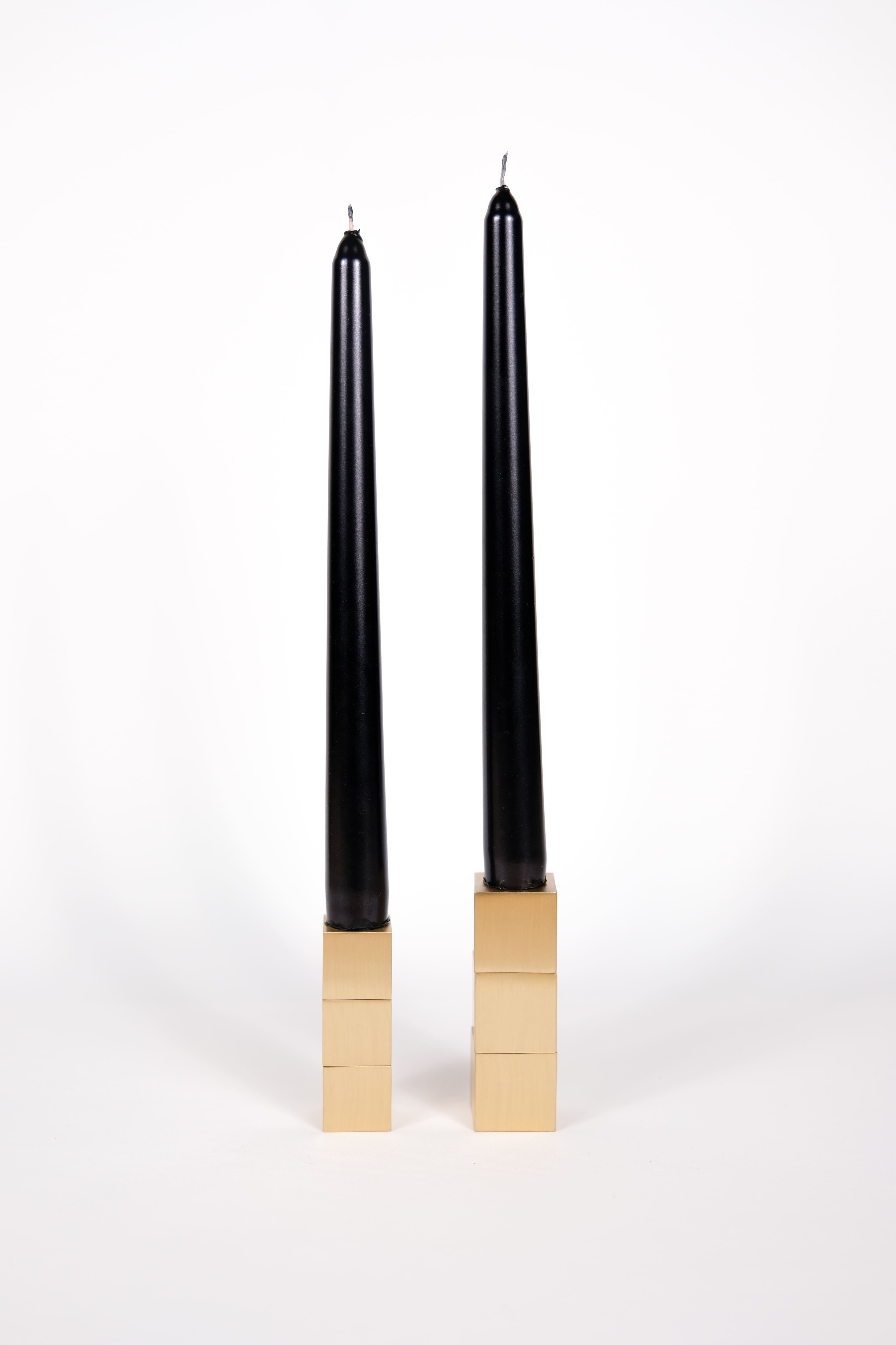 Set of 2 Square-Shaped Brass Candle Holders – Handmade