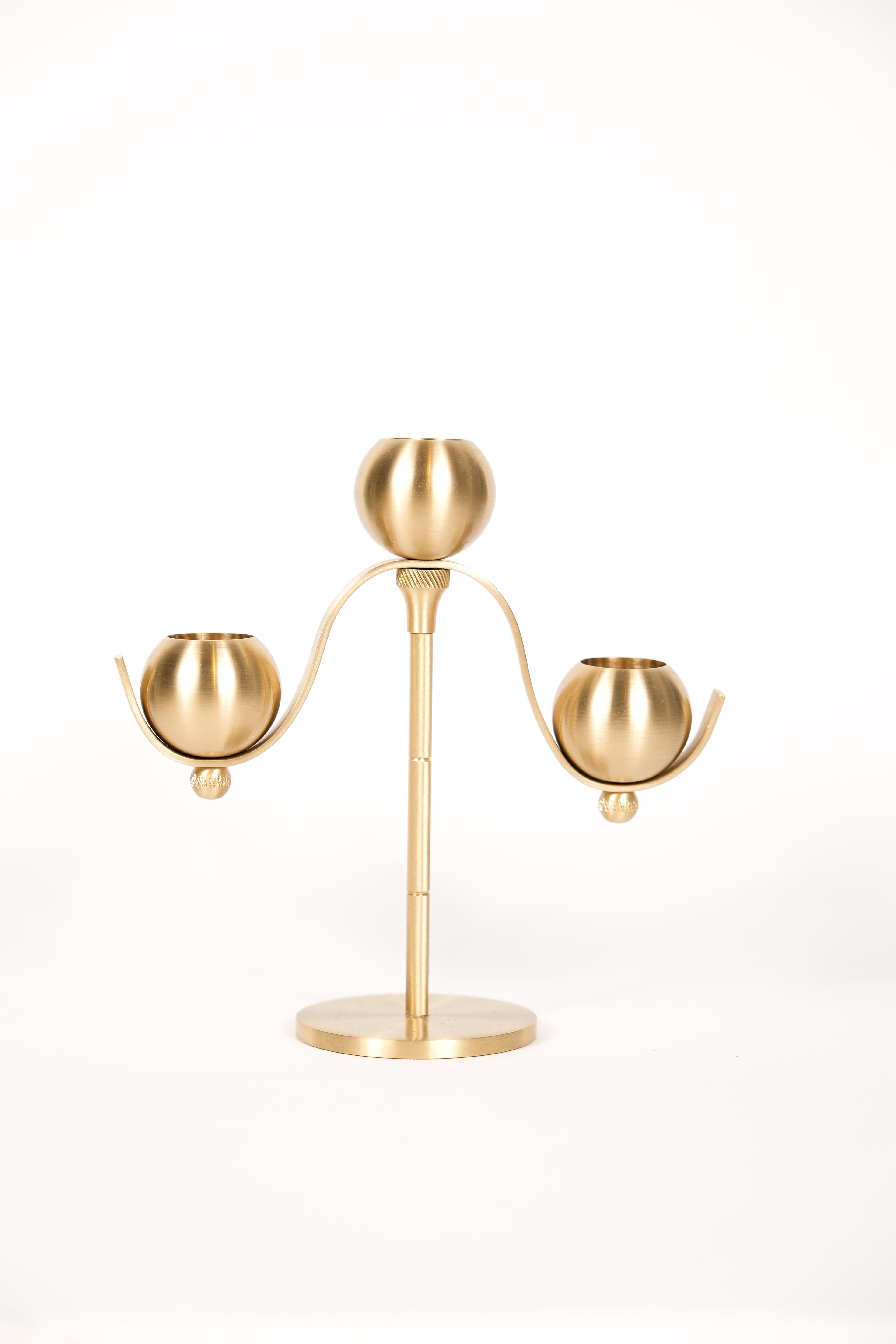 Single 3 Ball Standing Brass Candlestick Candle Holder