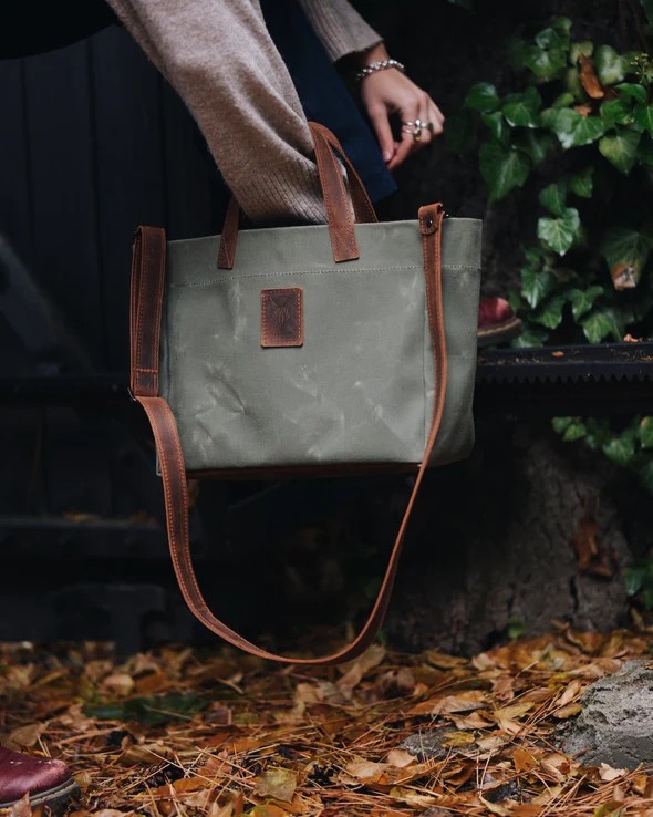 Handmade Leather & Canvas City Bag – Small