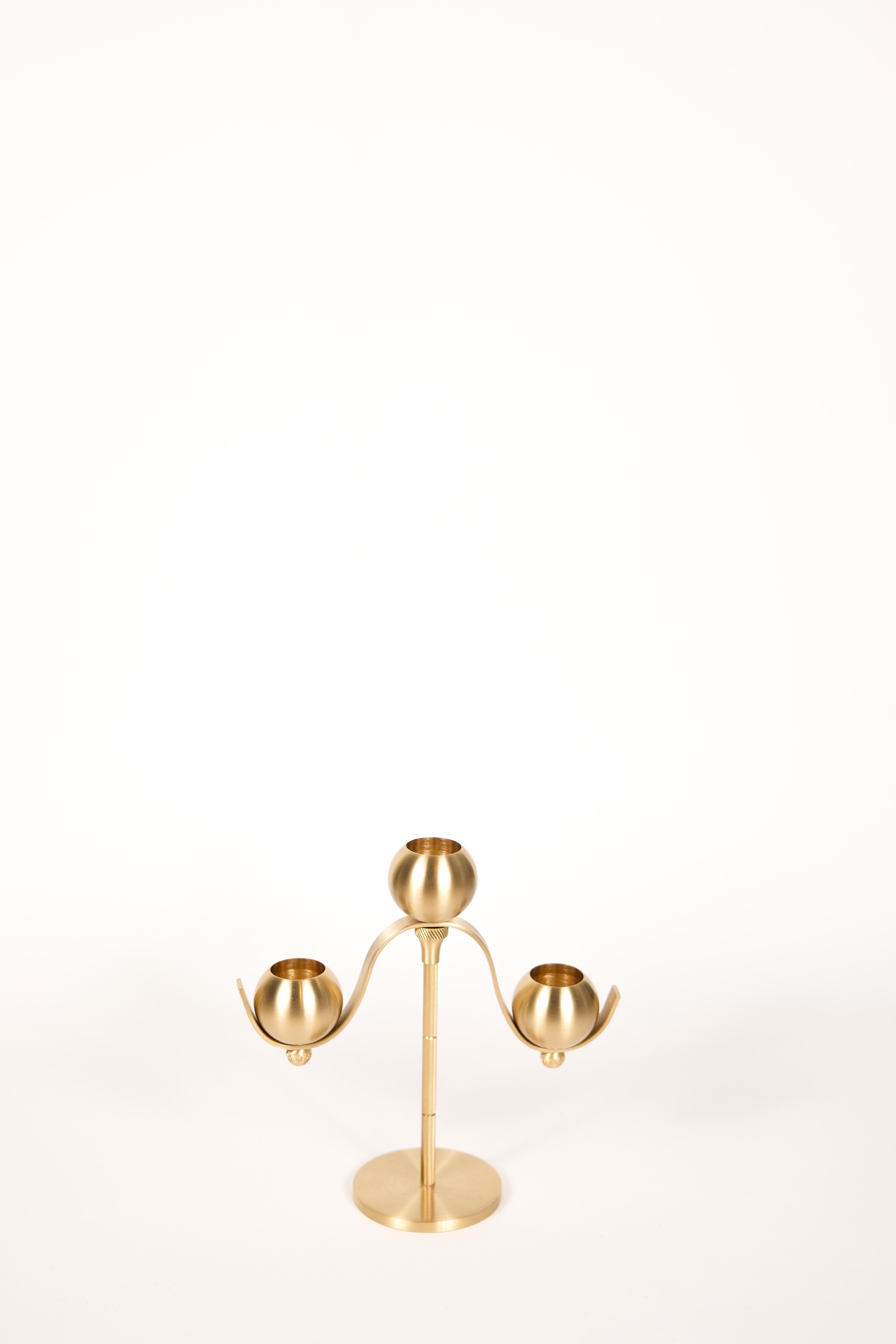 Single 3 Ball Standing Brass Candlestick Candle Holder