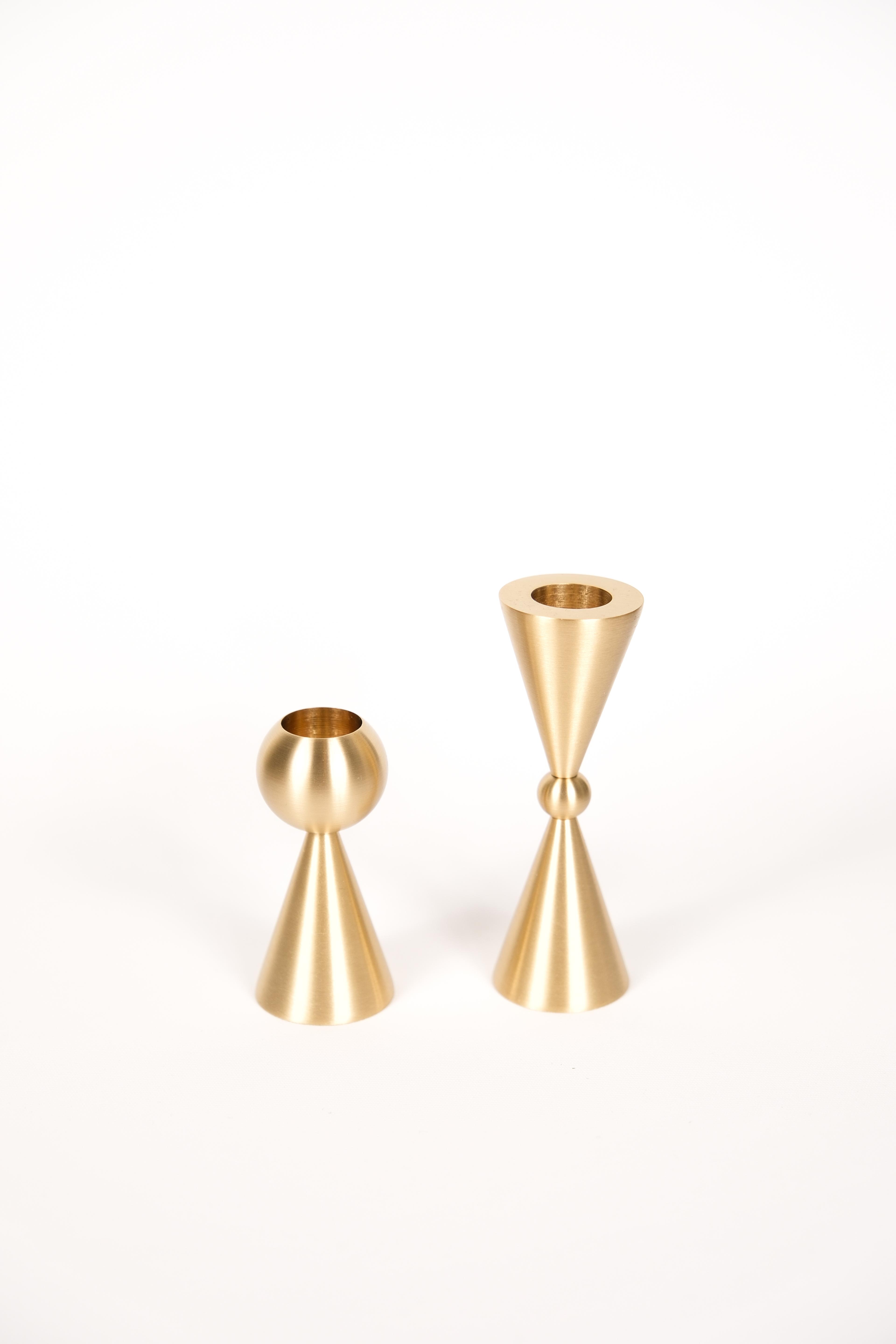 Decorative Brass Candlestick Candle Holder Set of 2 (Ball and Conical)