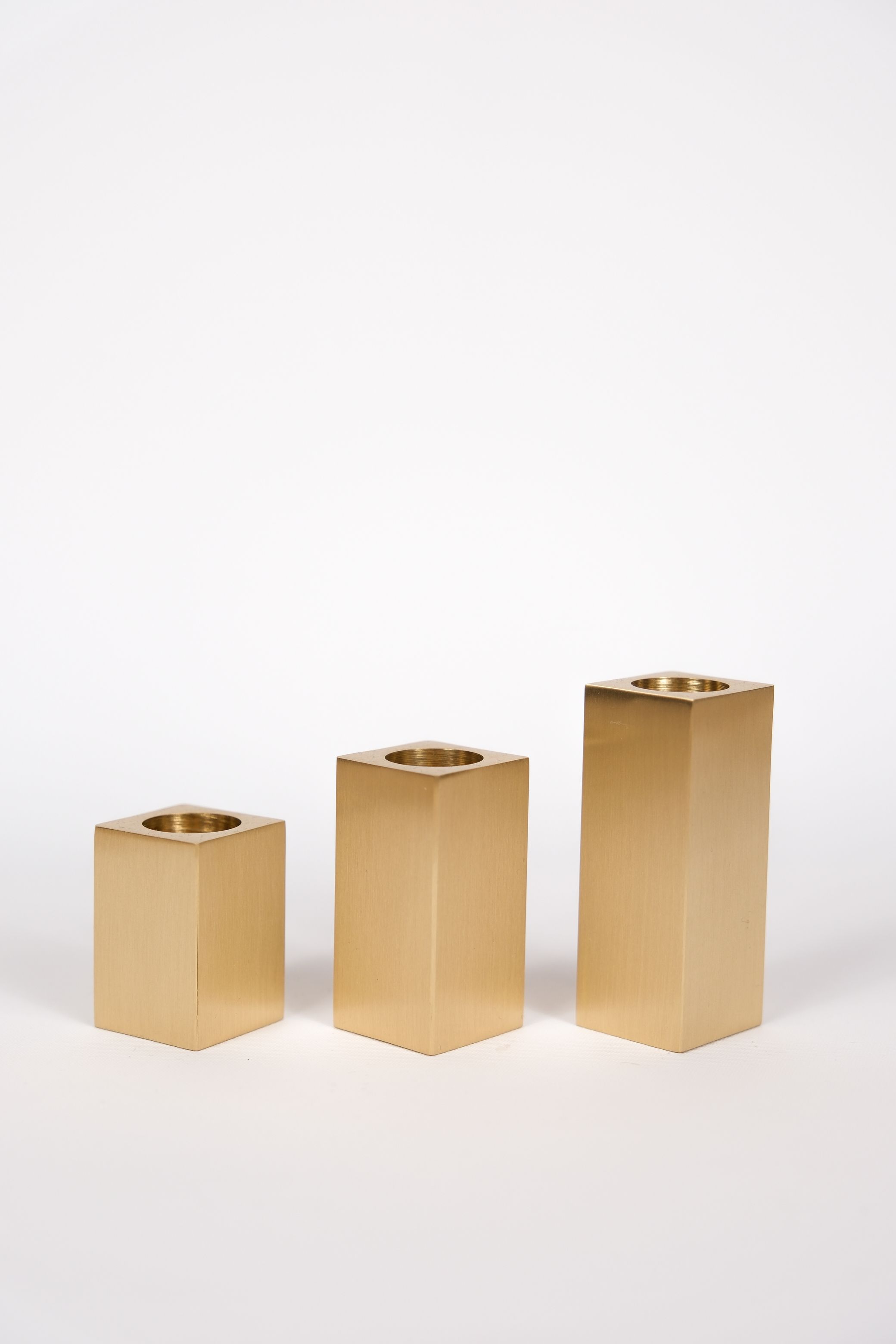 Floor Square Brass Candlestick Candle Holder - 3-Piece Handmade Scale Form