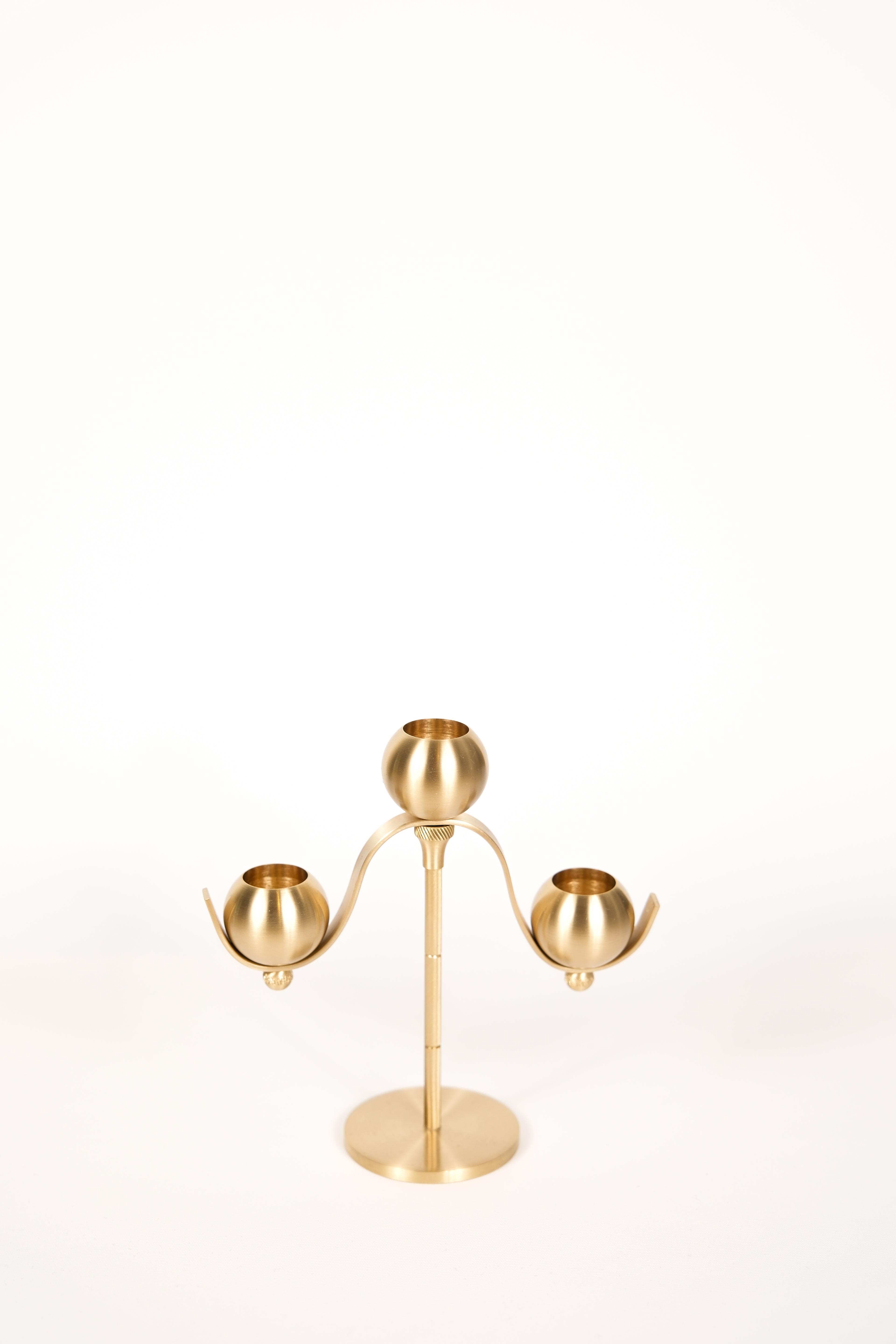 Single 3 Ball Standing Brass Candlestick Candle Holder