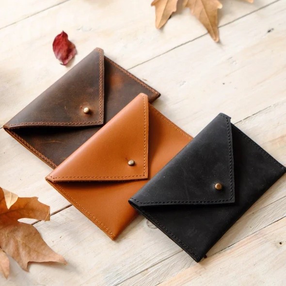 Handmade Genuine Leather Card Holder with Envelope Flap