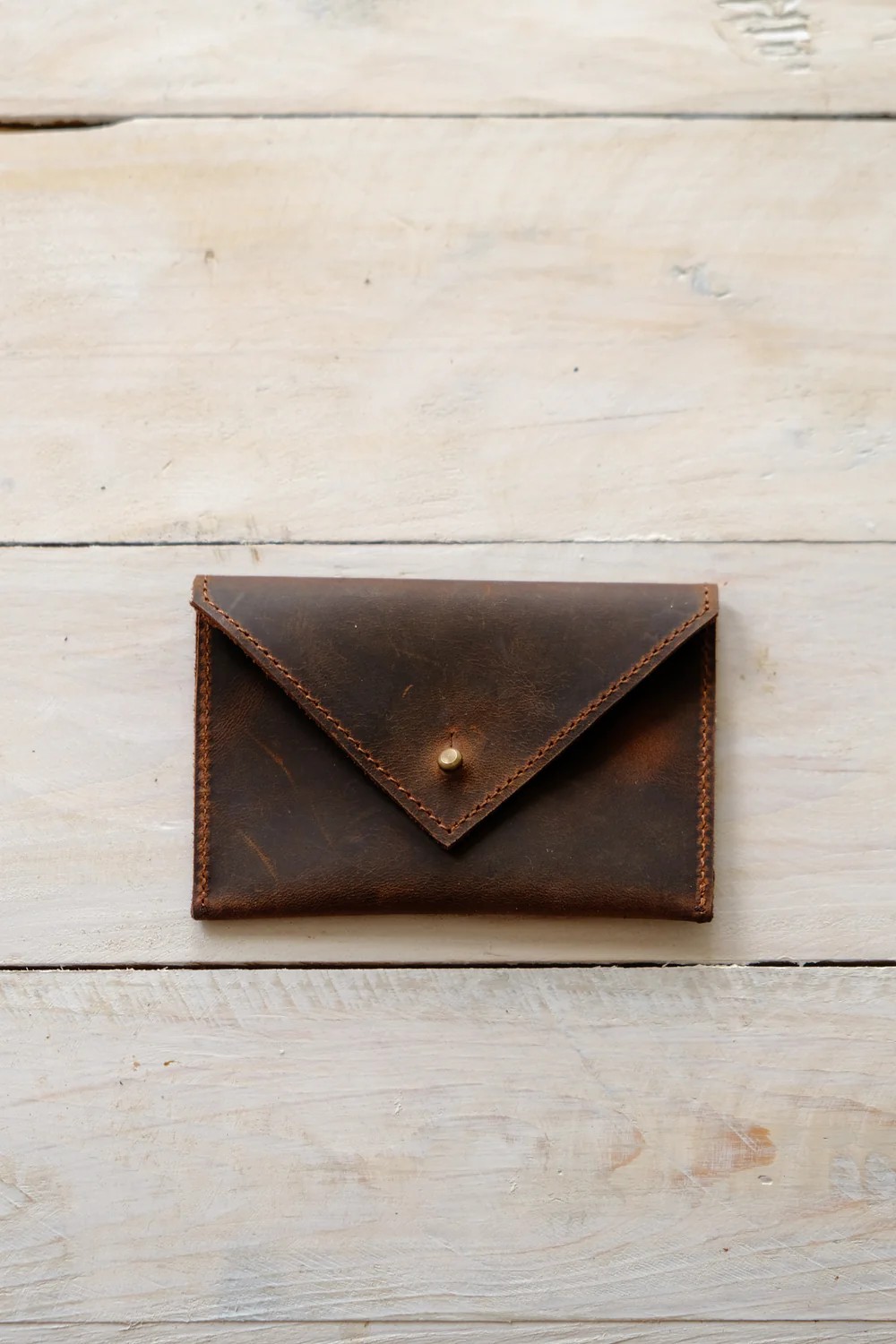 Handmade Genuine Leather Card Holder with Envelope Flap