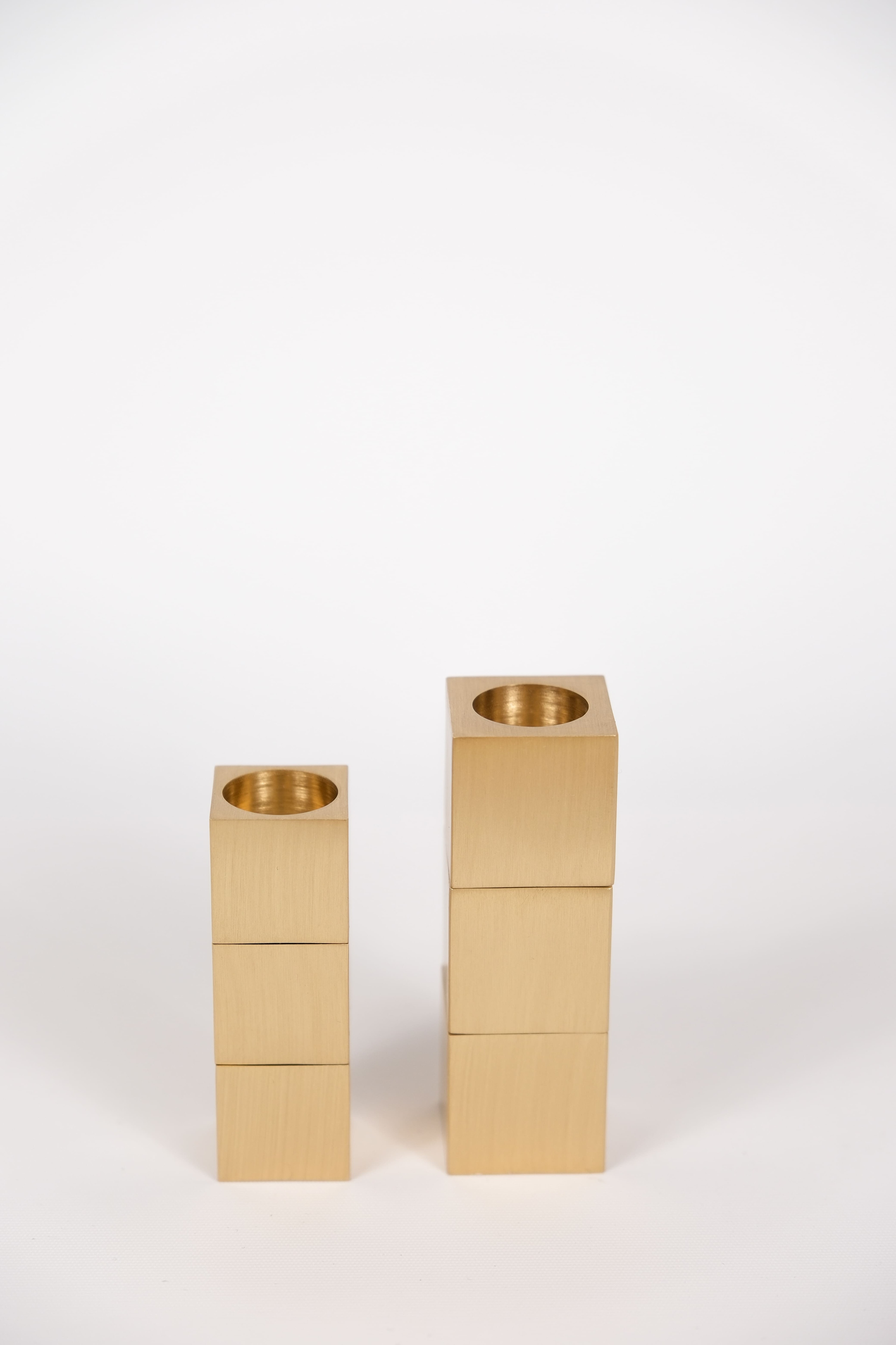 Set of 2 Square-Shaped Brass Candle Holders – Handmade