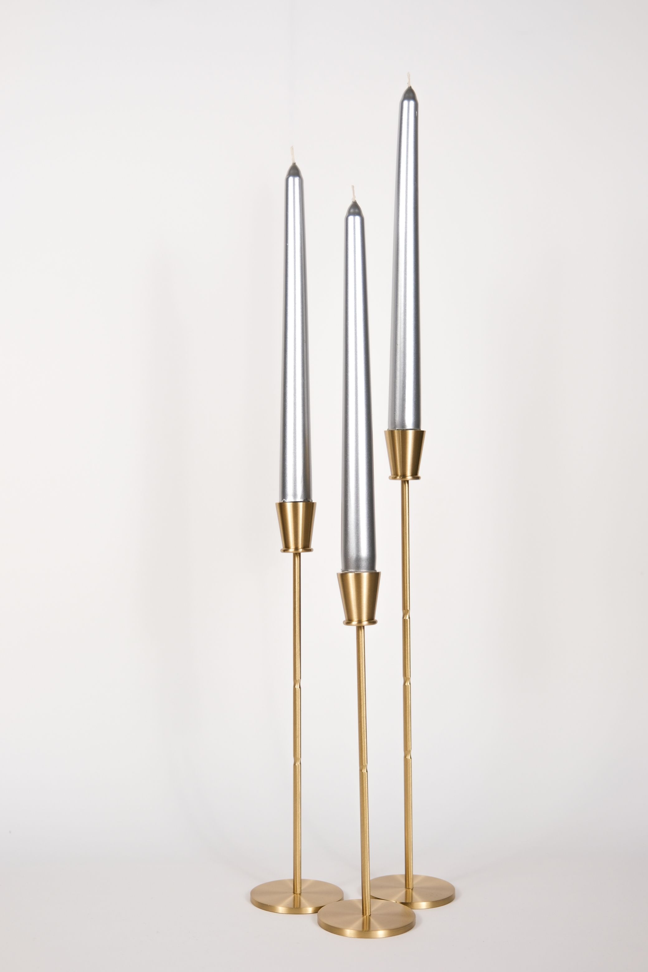 Long Conical Brass Candlestick Candle Holder - Handmade Set of 3