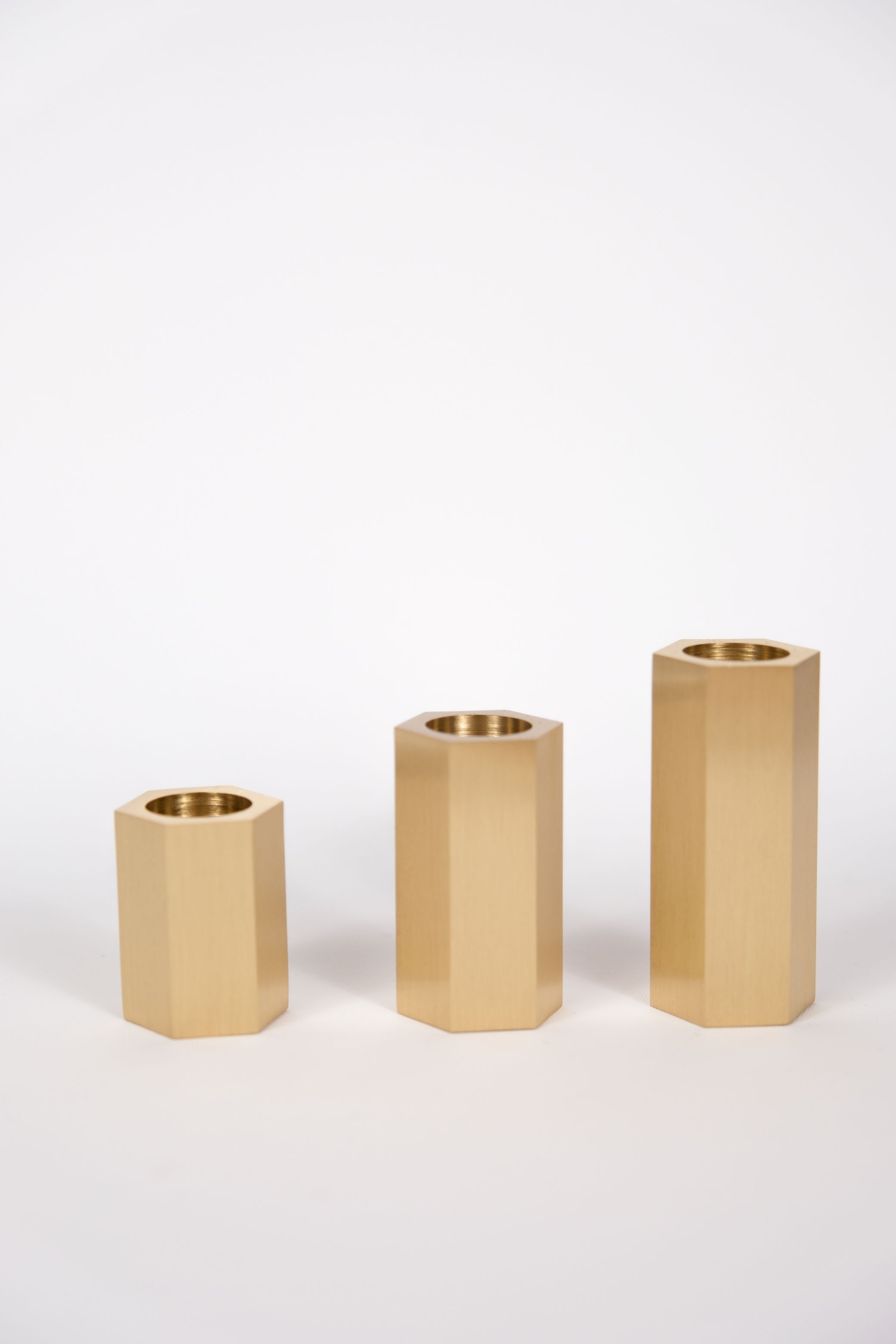 Hexagonal Brass Candlestick Candle Holder - 3-Piece Floor Type
