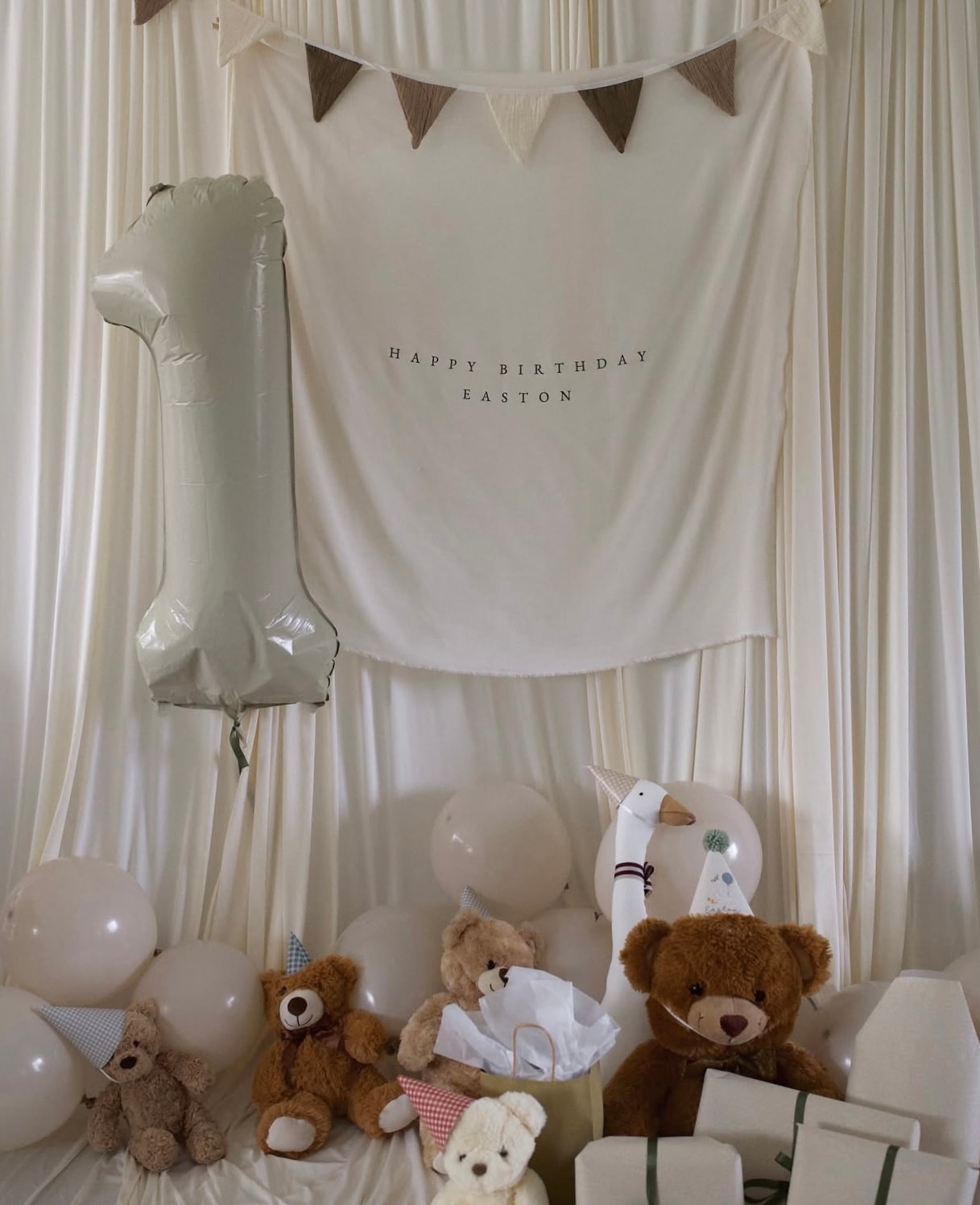 Happy Birthday Flaması - Minimal Doğum Günü Flaması - Kumaş Doğum Günü Flaması