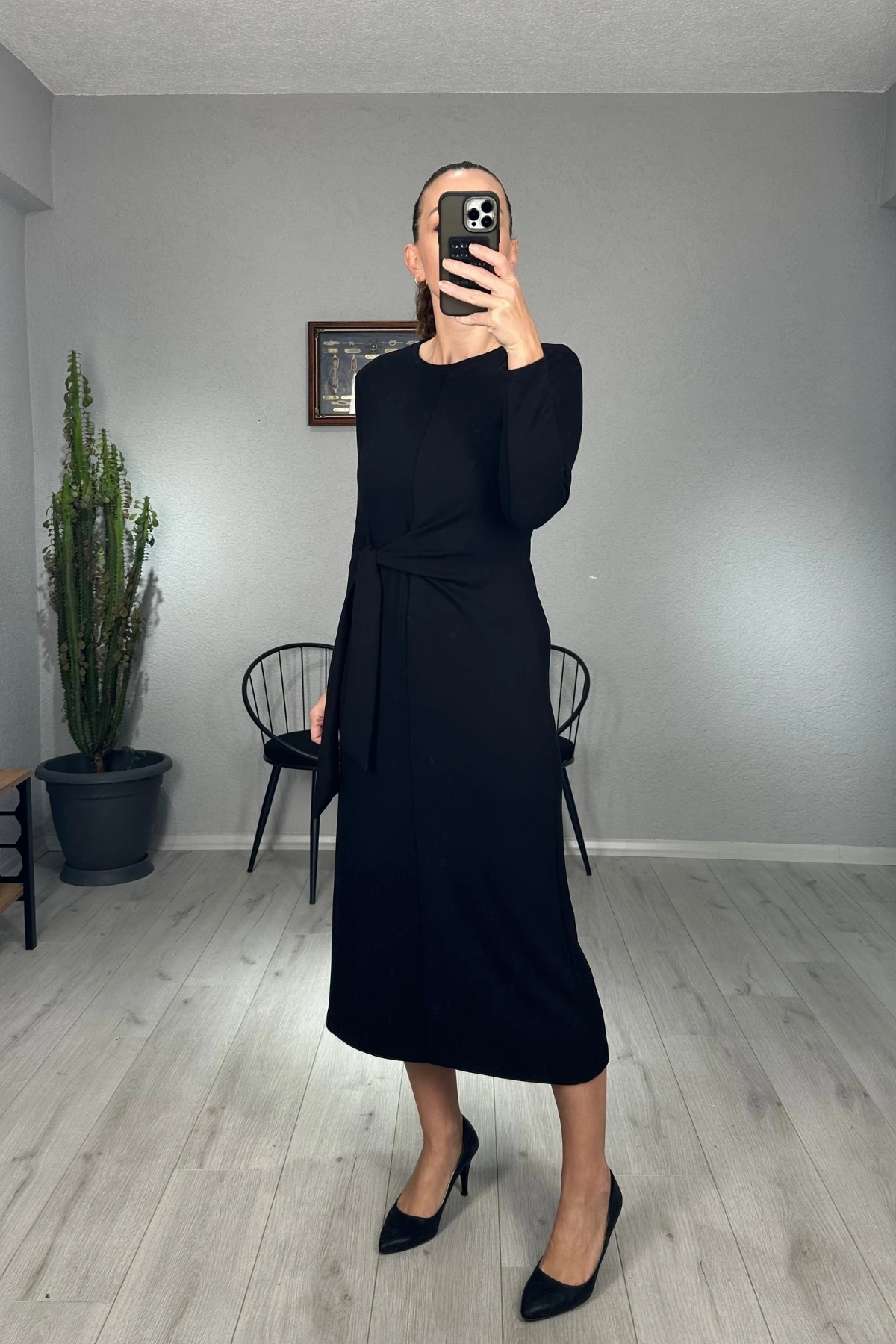 Modal Yandan Bağlamalı Uzun Elbise