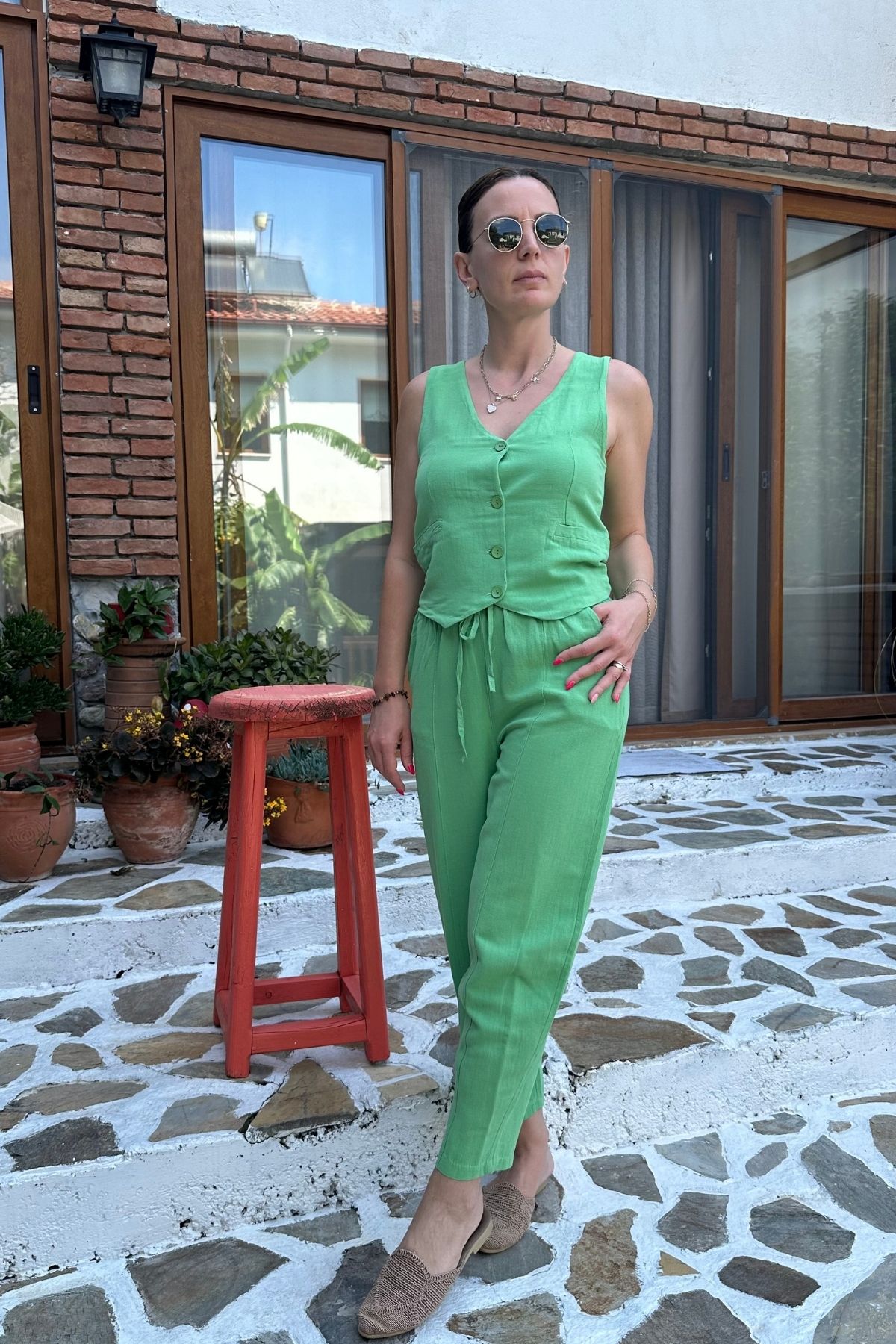 Keten Yelek Pantolon Takım