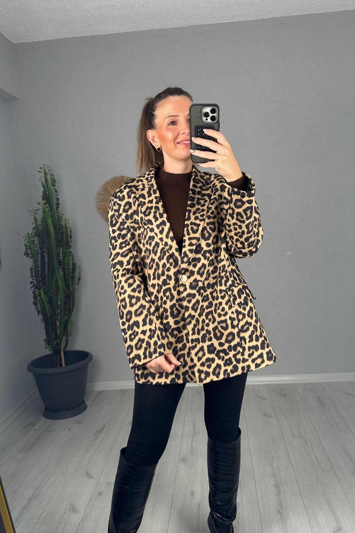 Premium Kalite Oversize Leopar Ceket 