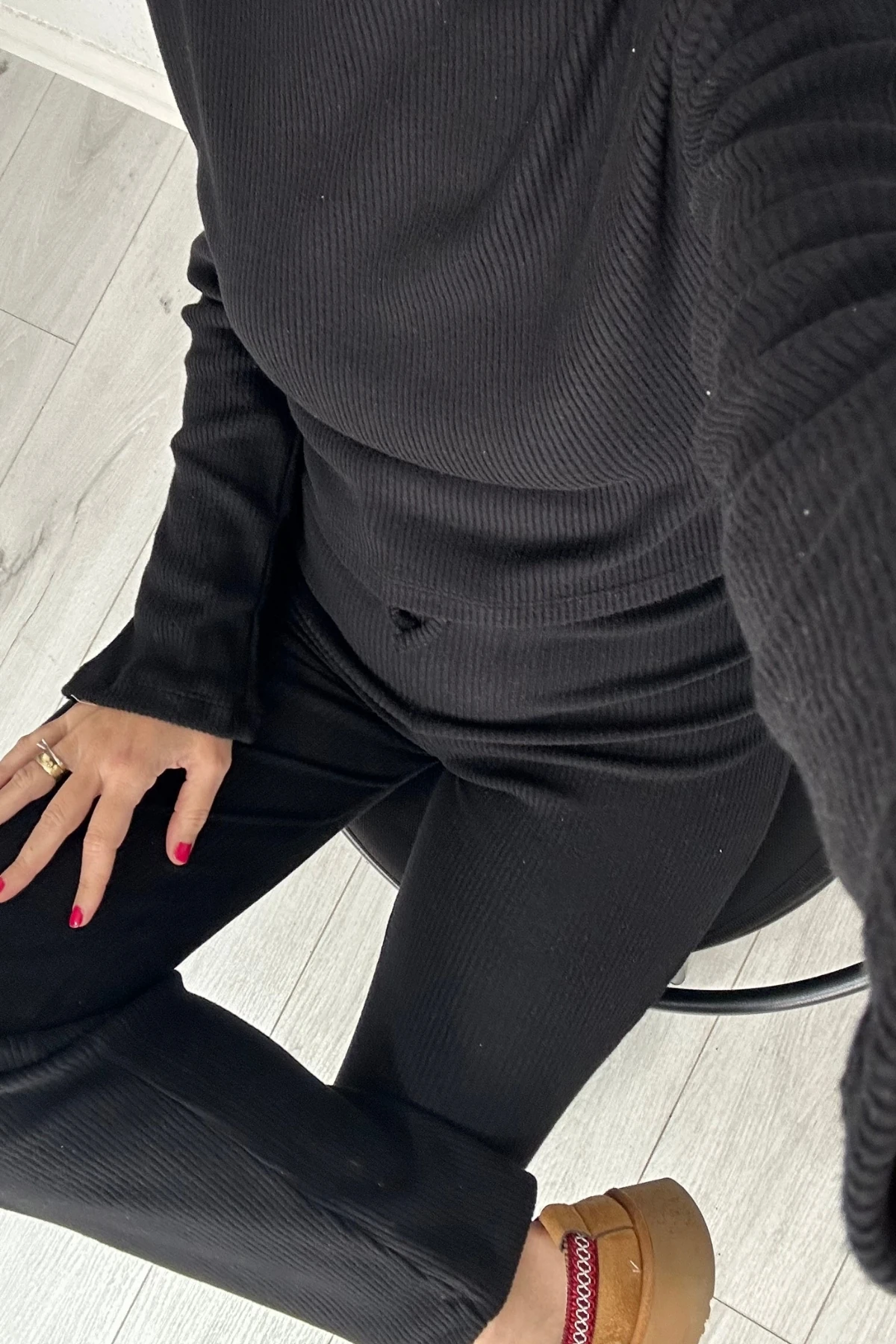 Bisiklet Yaka Crop Bol Paça Pantolon Takım