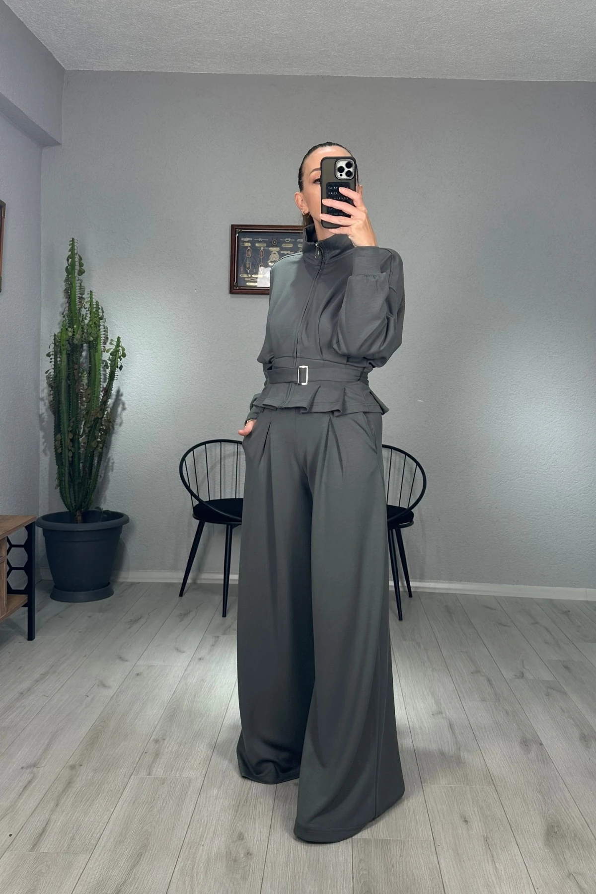 Modal Kemerli Ceketli Pantolon Takım  - mint yeşili