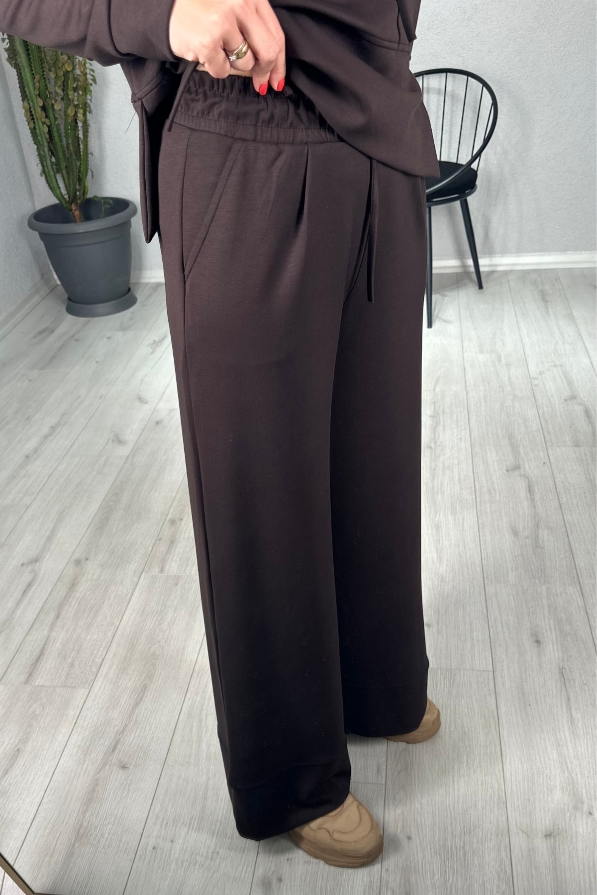 Modal Kapşonlu Sweat ve Manşetli Pantolon Takım 