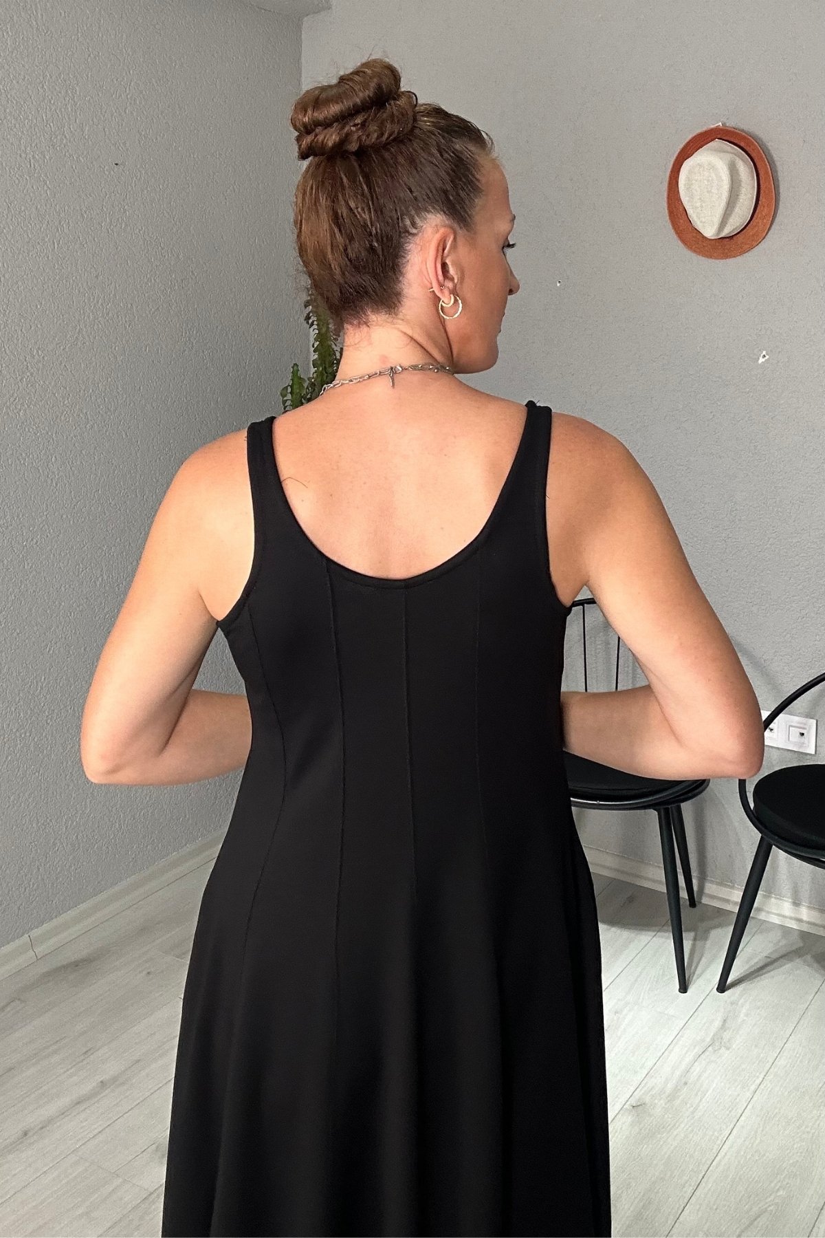Modal Kalın Askılı Cepli Parçalı Elbise 